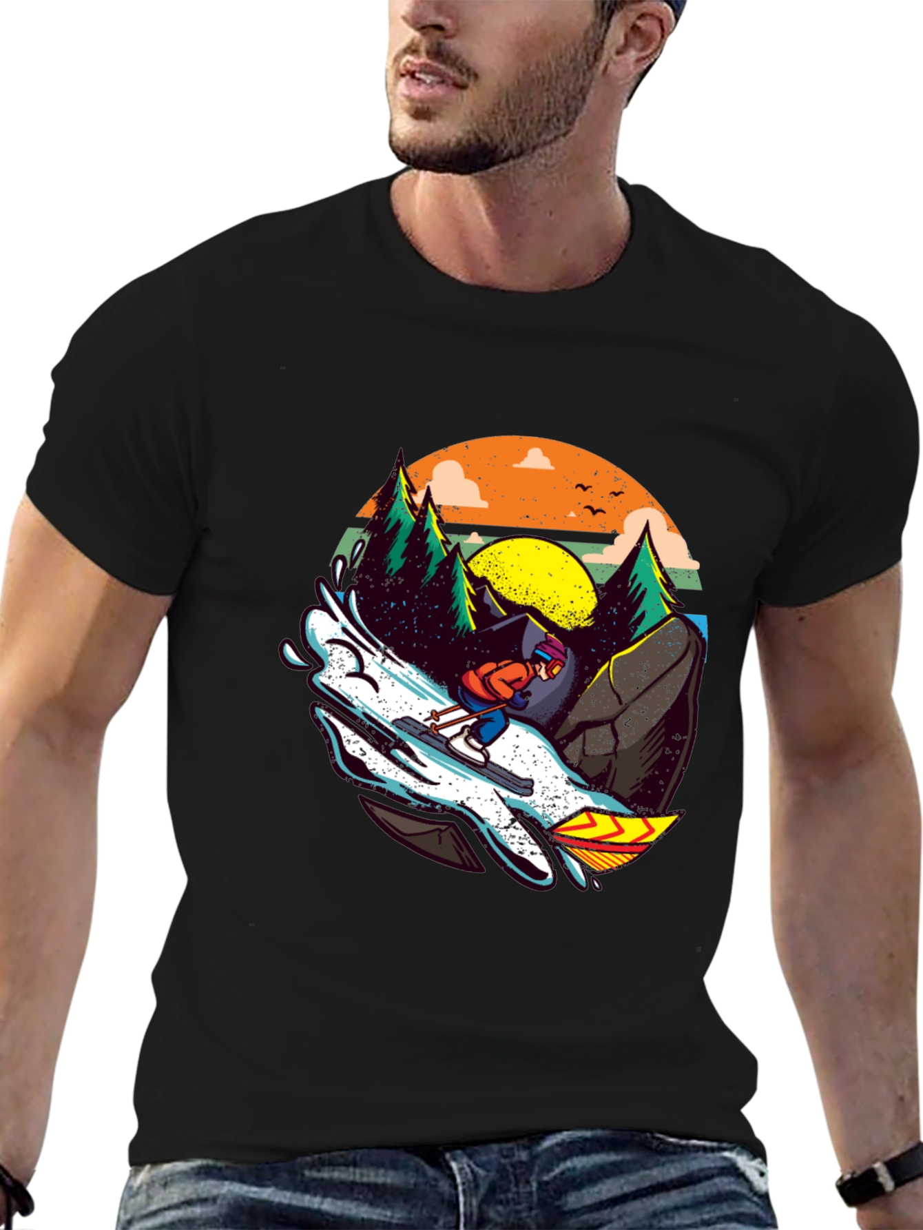 Black Skiing Adventure Graphic Tee view 6