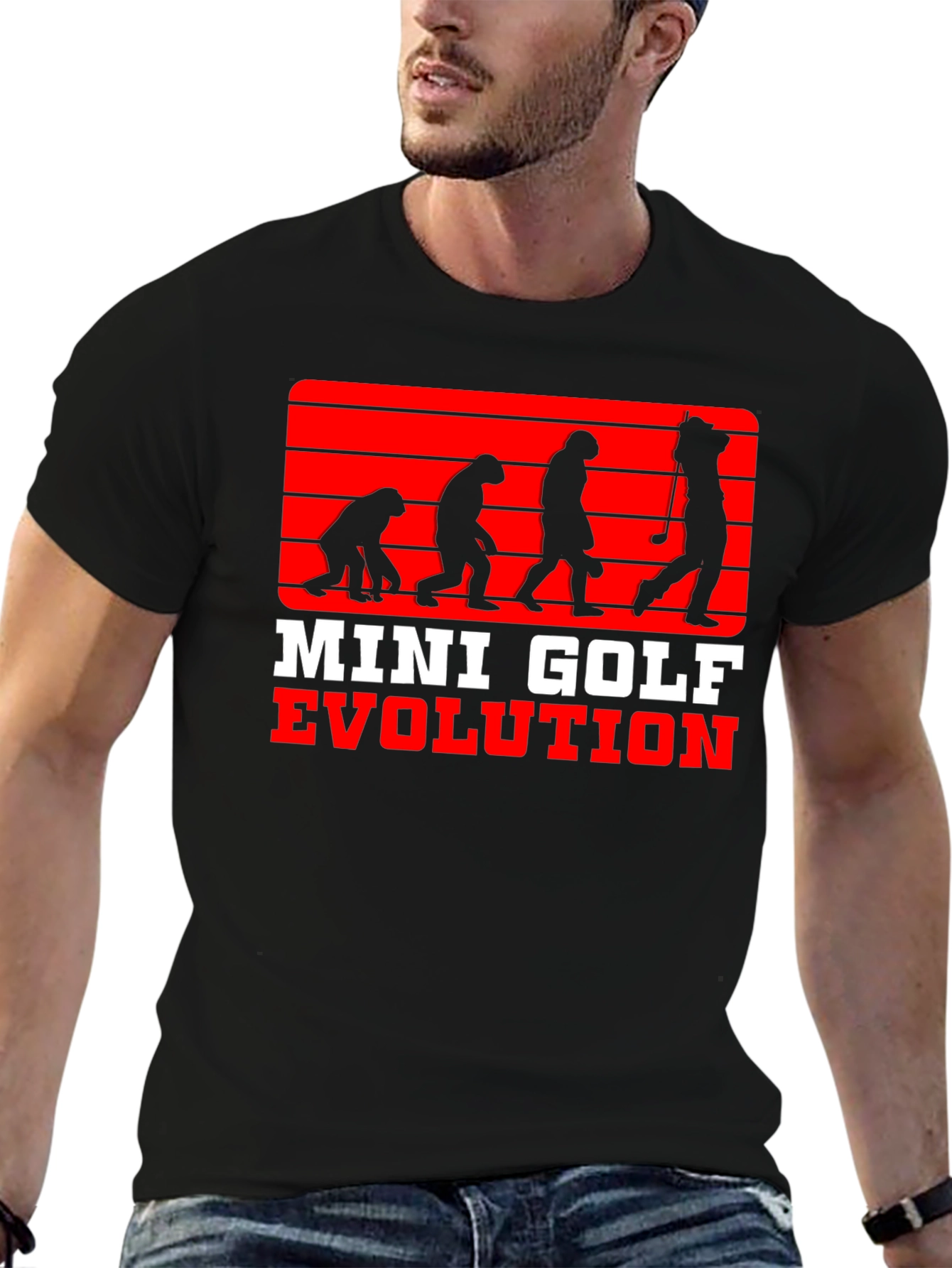 Black Mini Golf Evolution Tee - Funny Golfer T-Shirt view 6