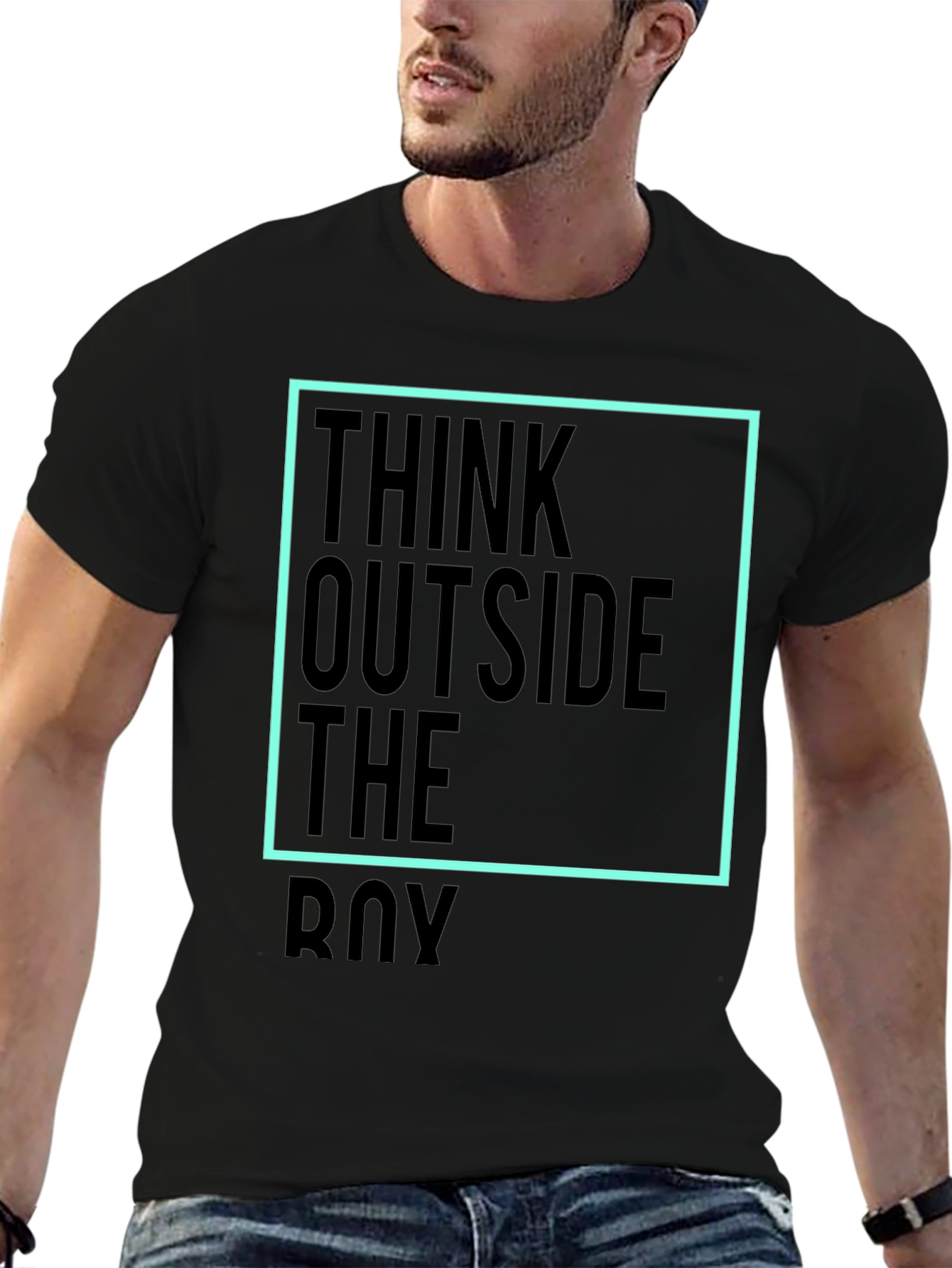 Black Think Outside The Box Tee - Unisex Black Cotton T-Shirt view 6