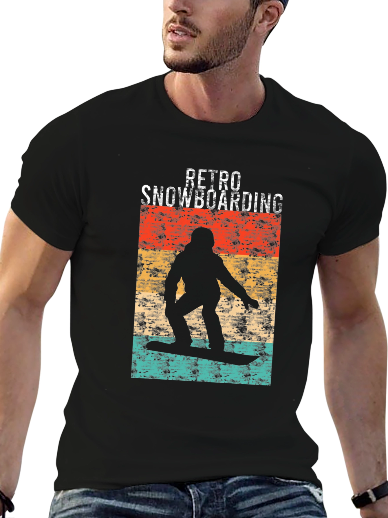 Black Retro Snowboarding Graphic Tee - Black view 6
