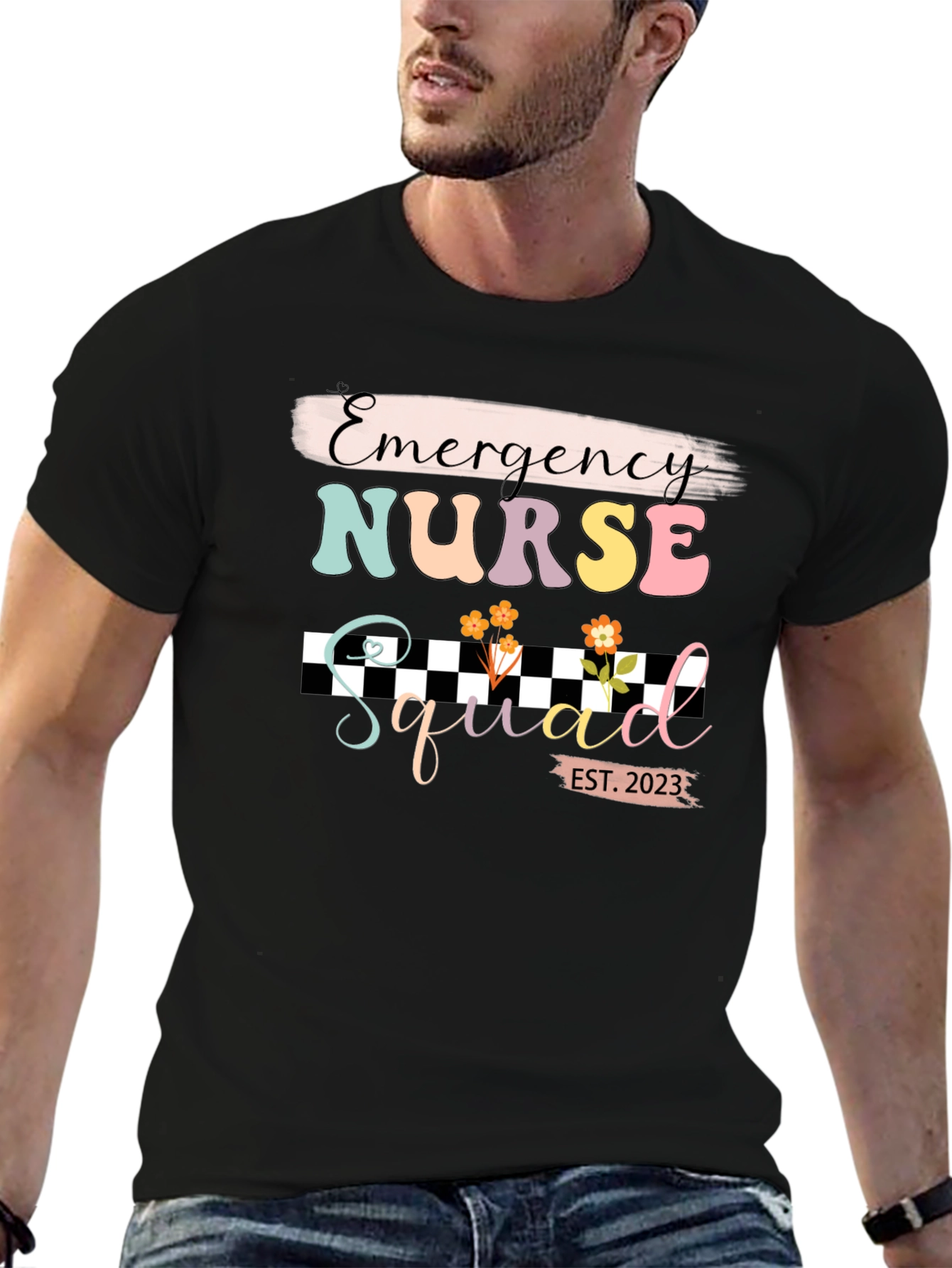 Black Emergency Nurse Squad Est. 2023 T-Shirt view 6