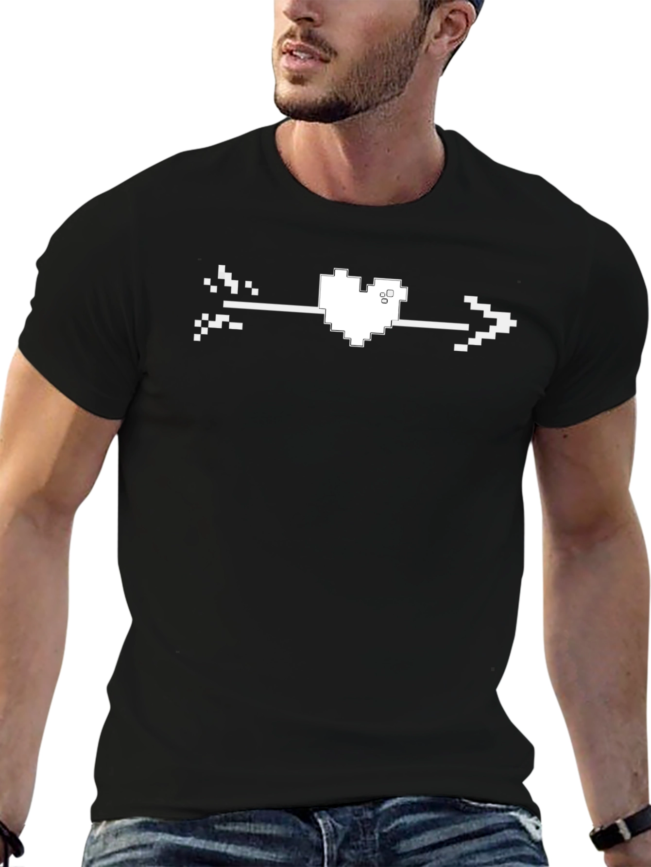 Black Pixel Heart Arrow Tee - Retro Gaming Style view 6