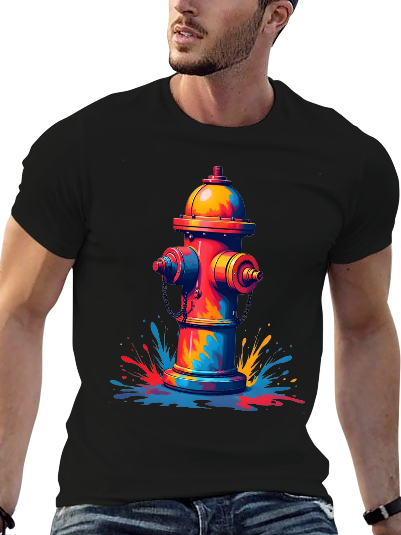 Black Colorful Fire Hydrant Graphic Tee view 6