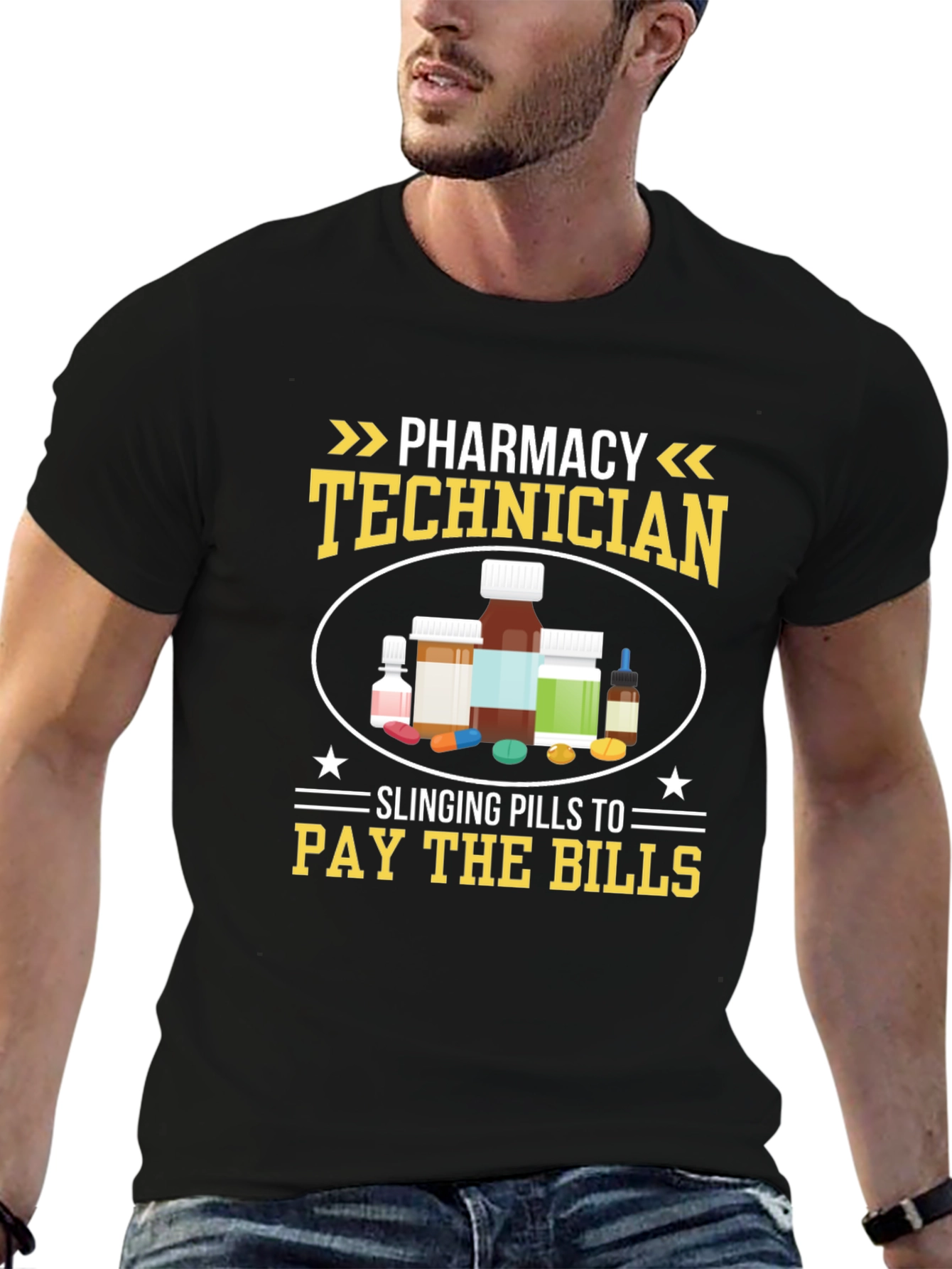 Black Pharmacy Technician T-Shirt - Slanging Pills view 6
