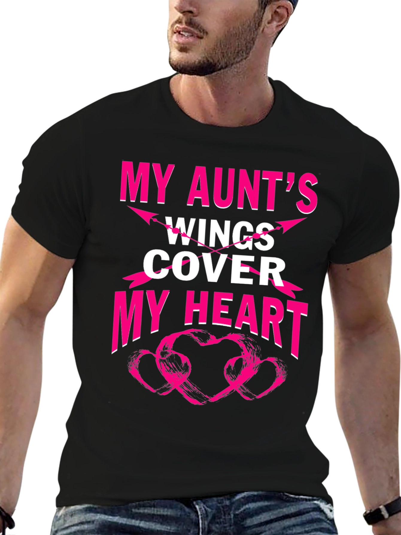Black My Aunt's Wings Cover My Heart Graphic T-Shirt view 6