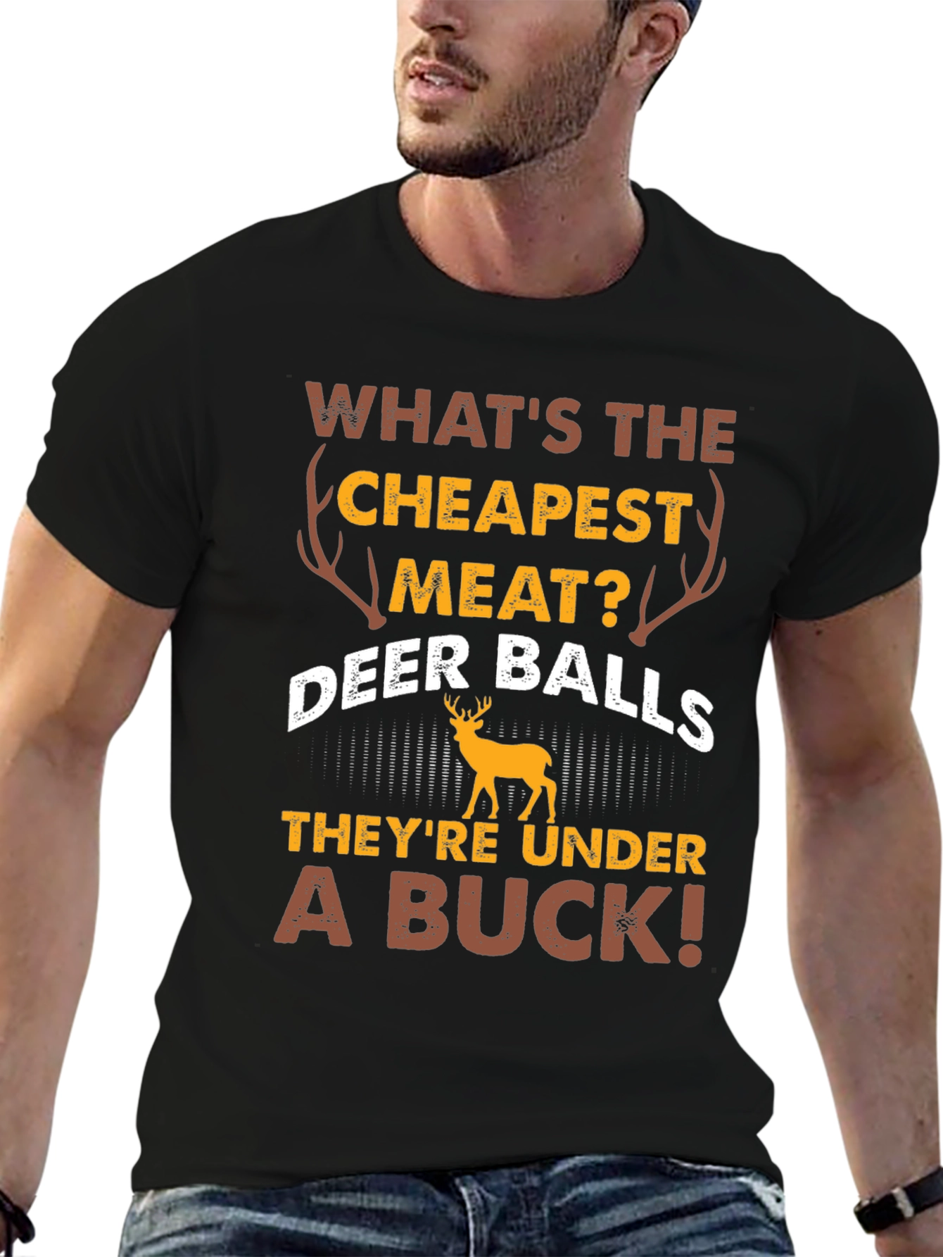 Black Funny Deer Balls T-Shirt - Hunting Humor view 6