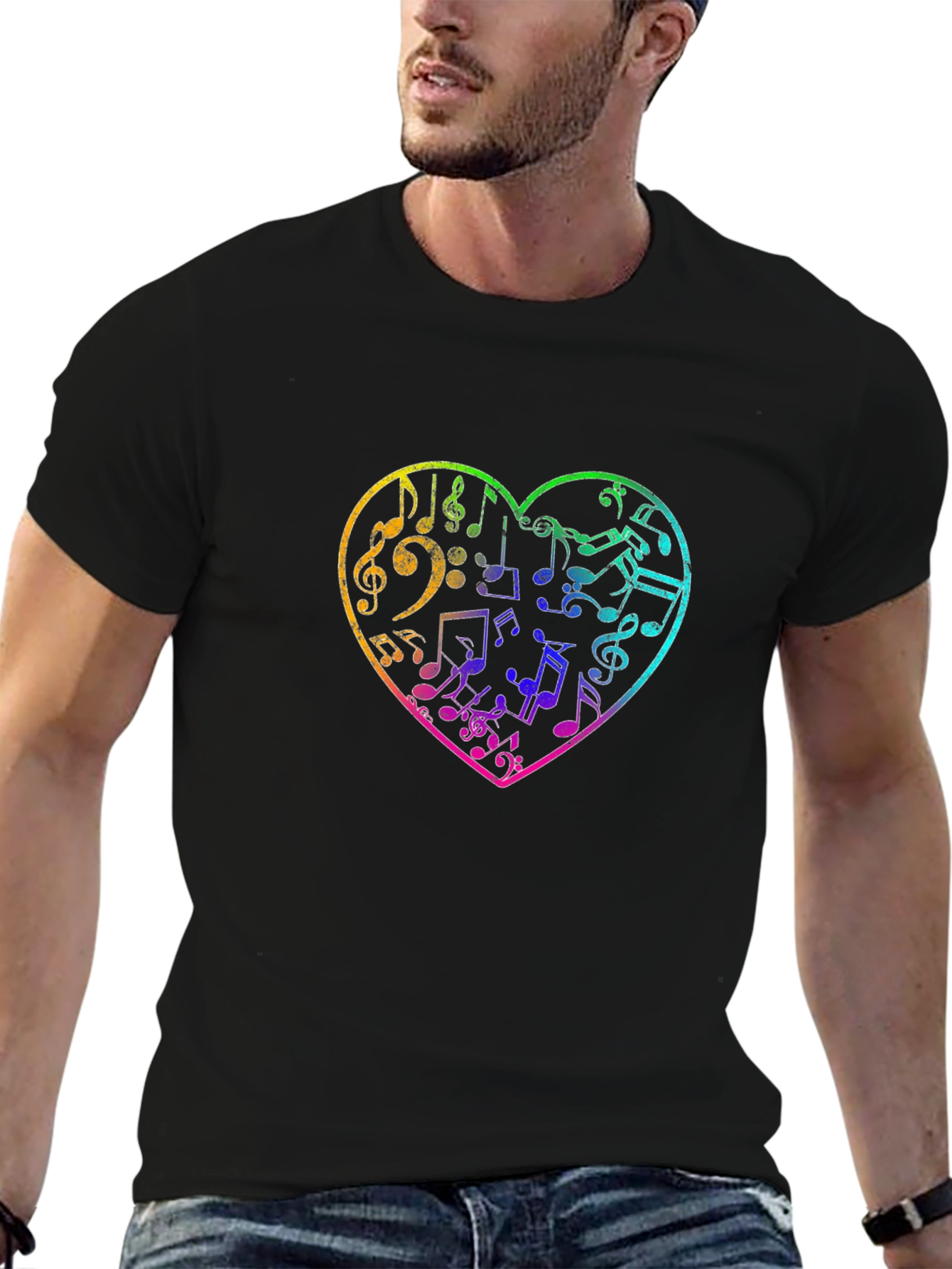 Black Rainbow Music Notes Heart Graphic Tee view 6