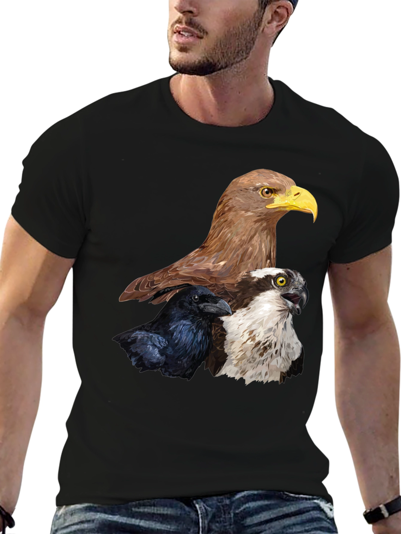 Black Men's Eagle, Raven, Osprey Graphic Print T-Shirt view 6