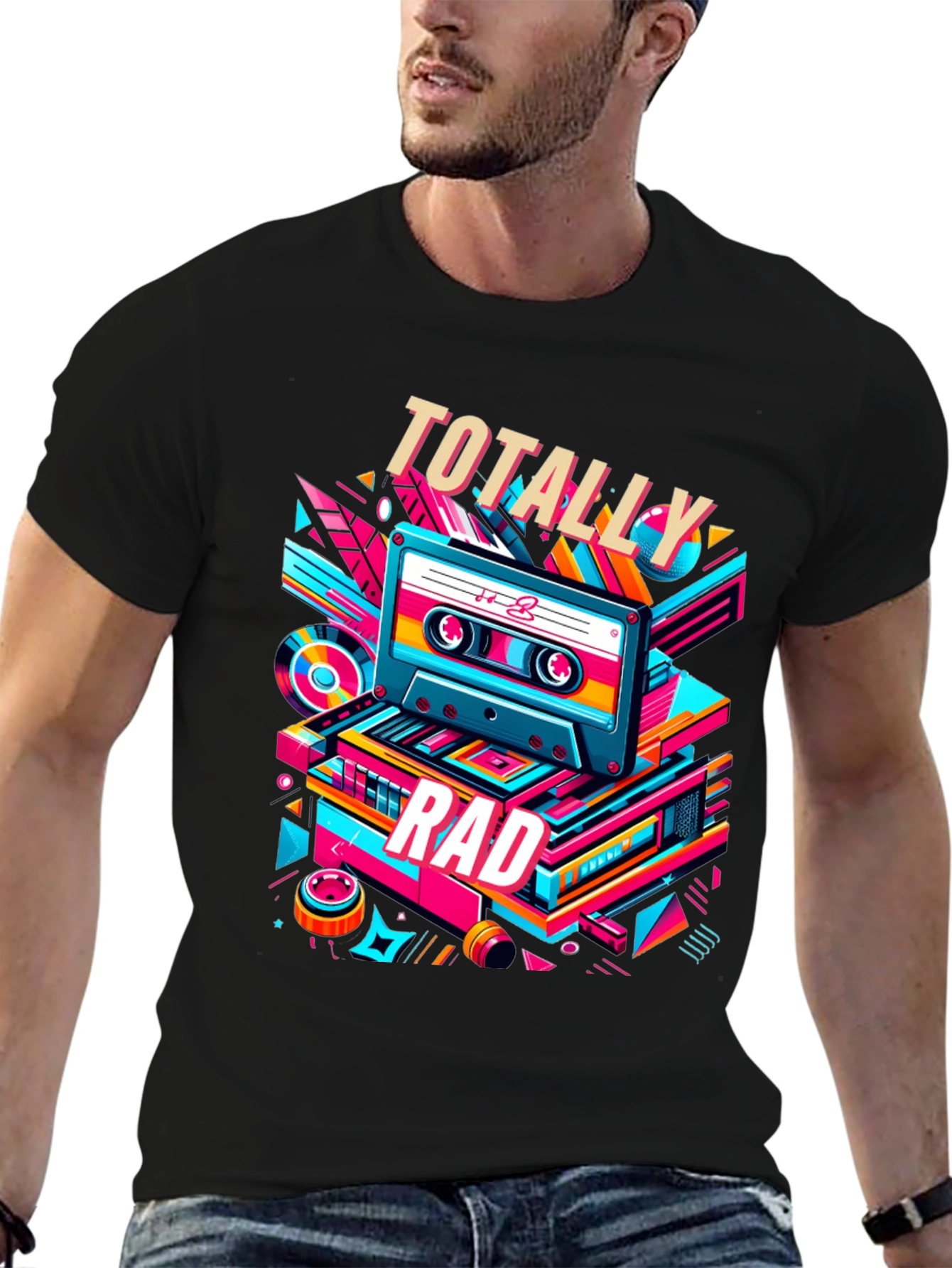 Black Totally Rad Retro Cassette T-Shirt view 6