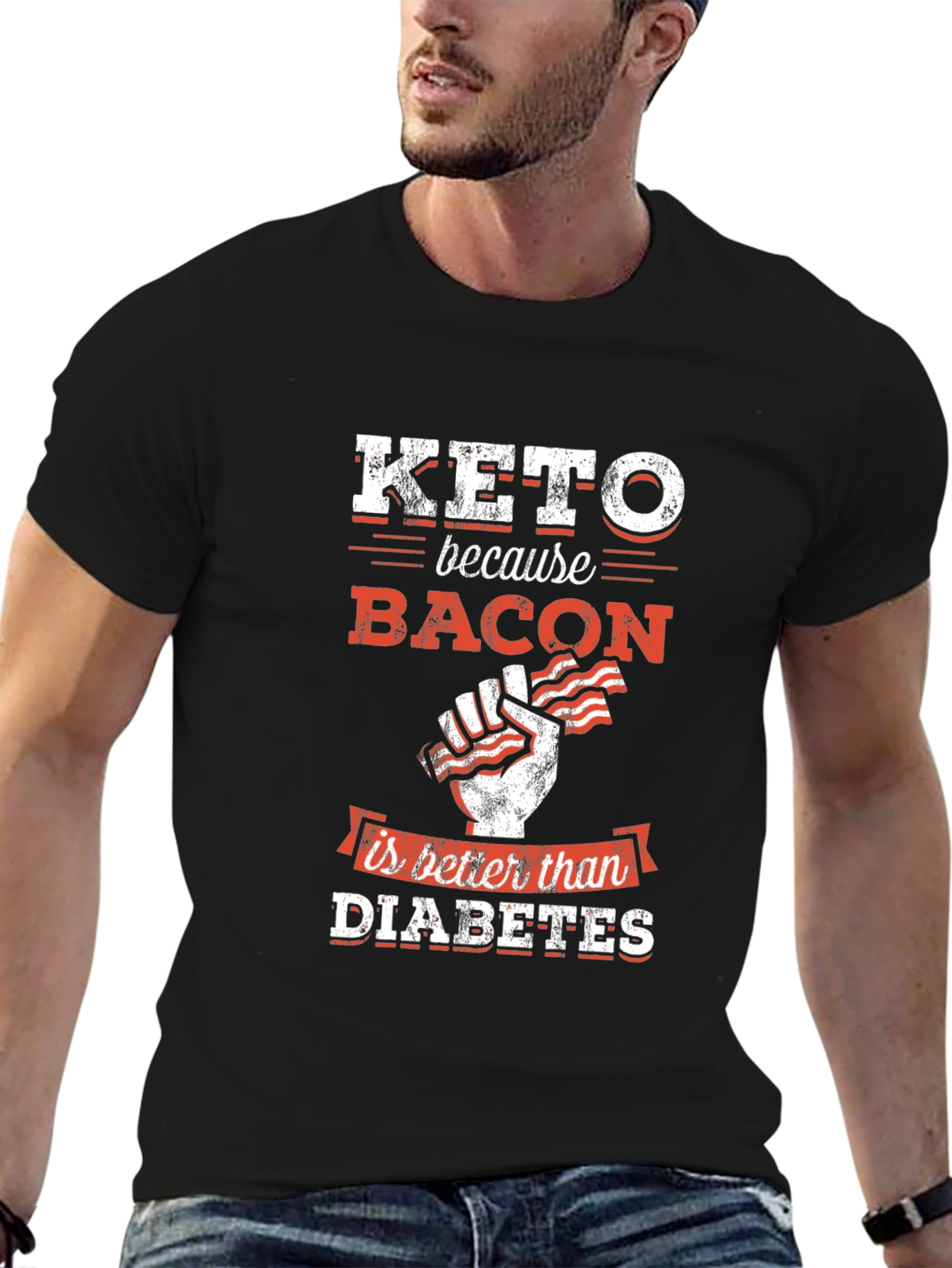 Black Keto Bacon T-Shirt - Better Than Diabetes view 6