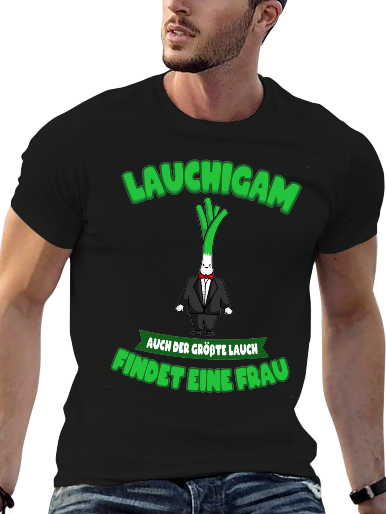 Black Funny "Lauchigam" Graphic T-Shirt view 6