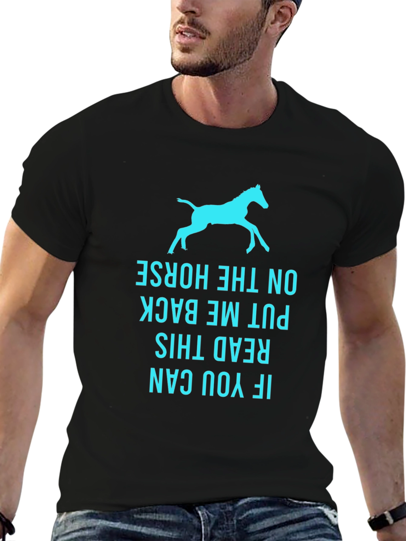Black Funny Horse T-Shirt - Read This Back view 6