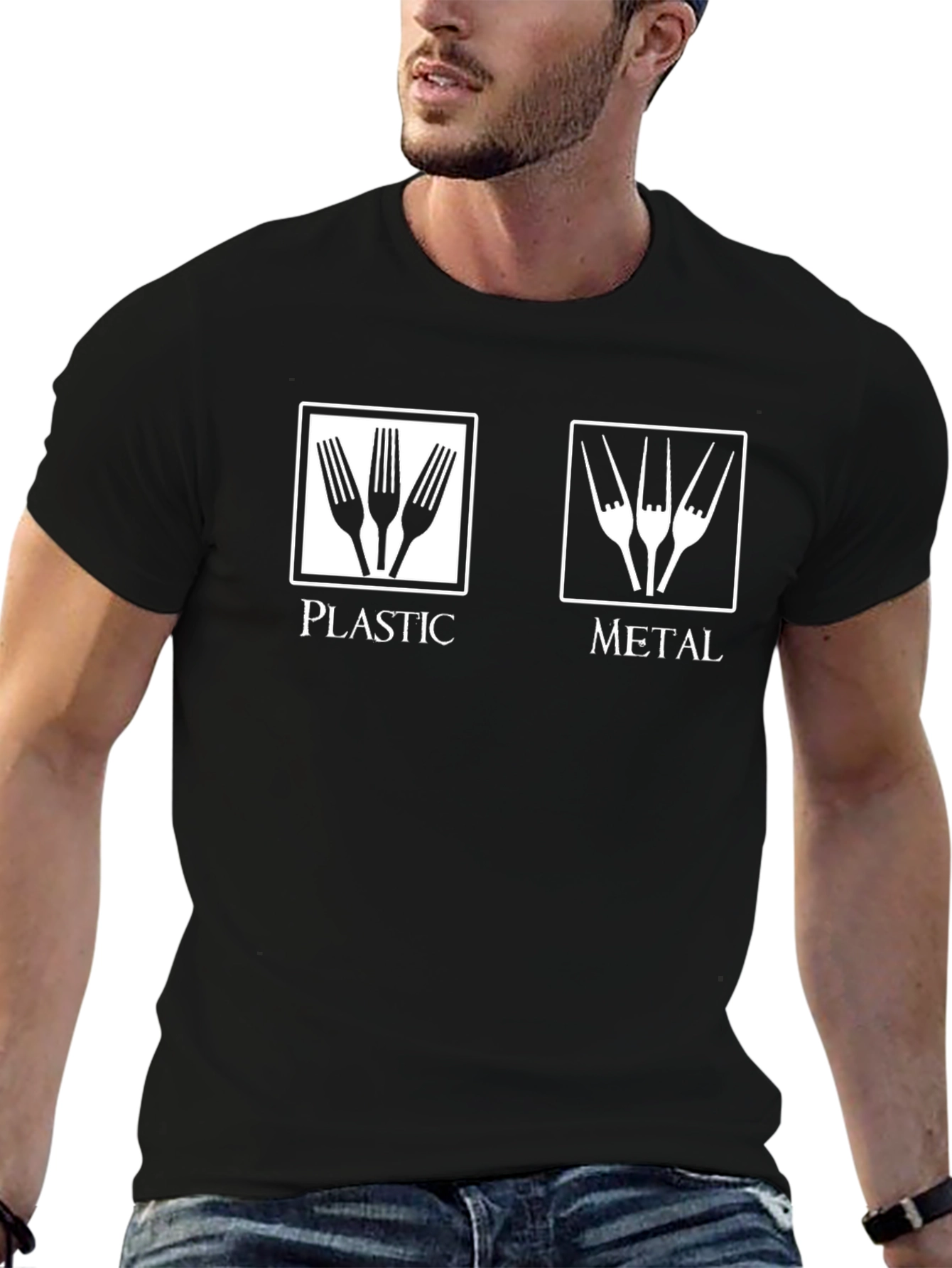 Black Plastic vs Metal Forks T-Shirt view 6