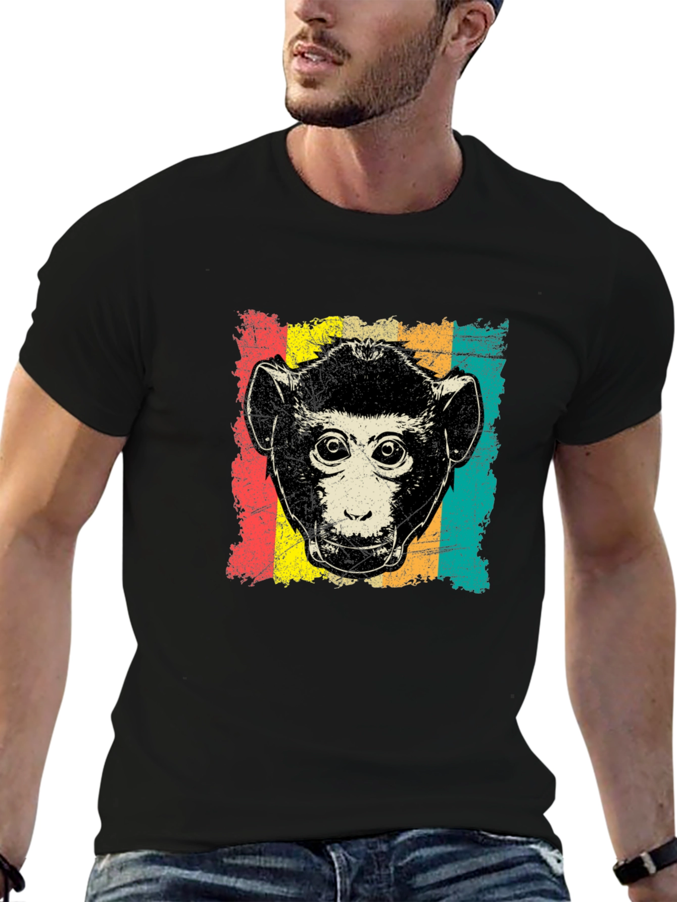 Black Retro Monkey Graphic T-Shirt - Black view 6