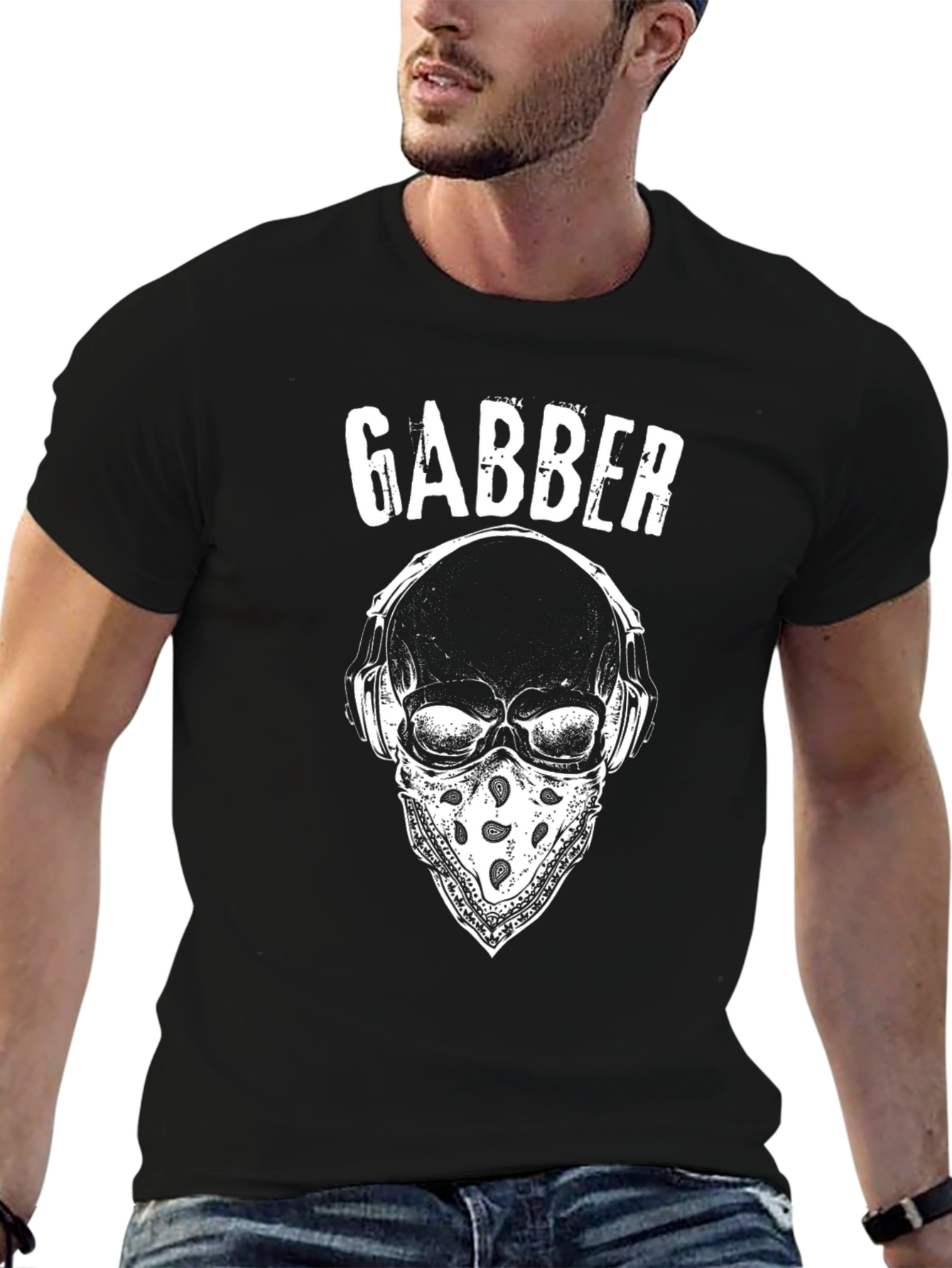 Black Gabber Skull Graphic T-Shirt - Black Cotton Tee view 6