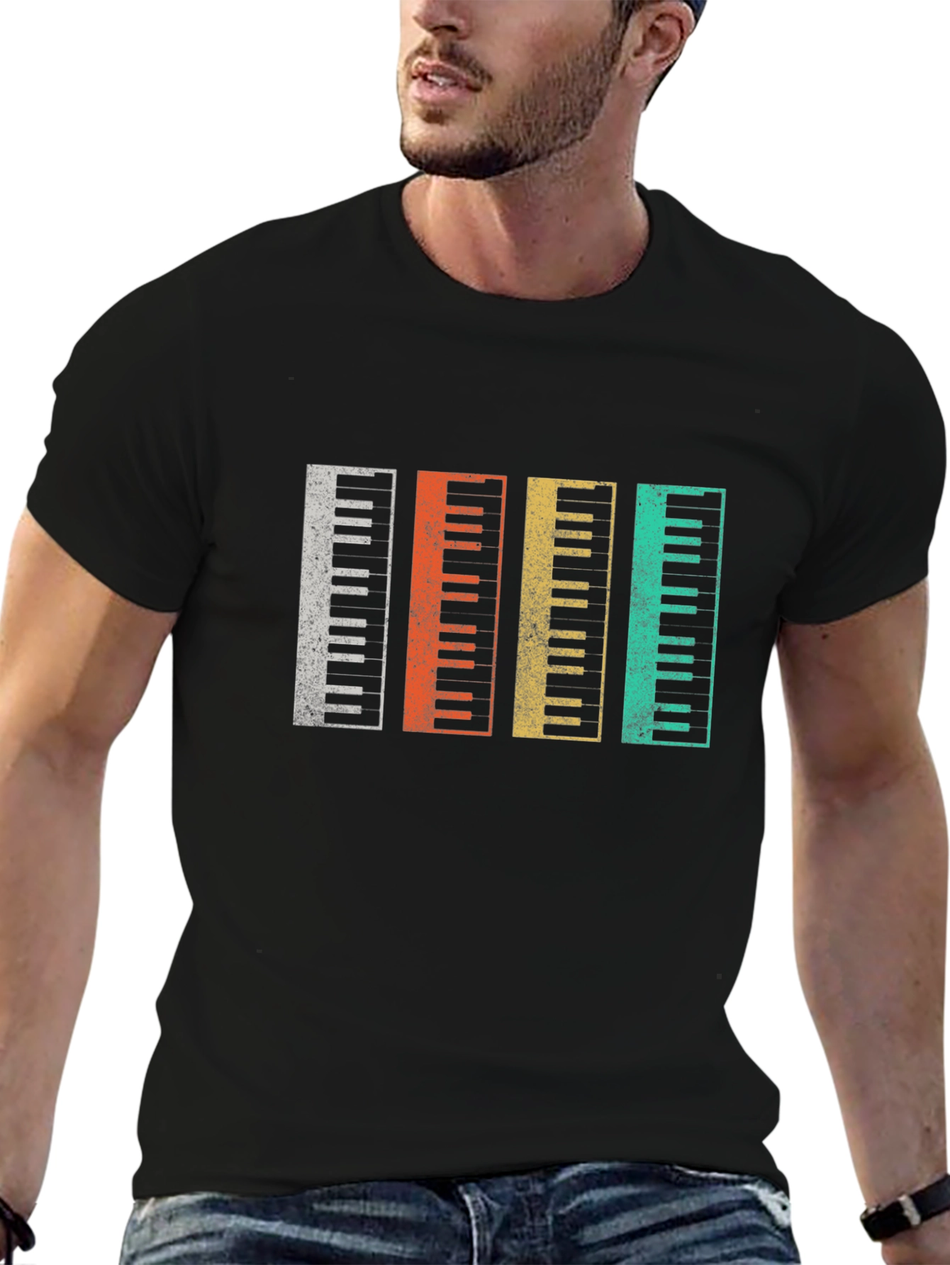 Black Retro Piano Keys T-Shirt Music Lover Gift view 6