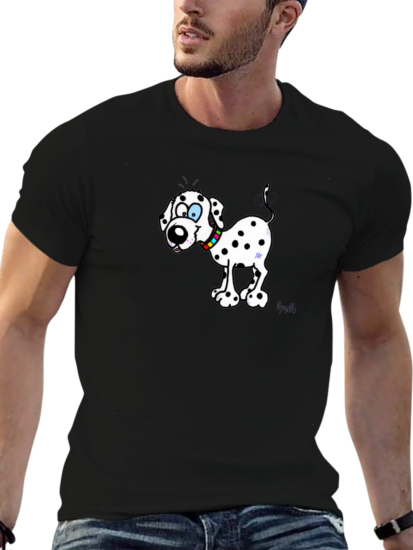 Black Dalmatian Cartoon Dog Black T-Shirt view 6
