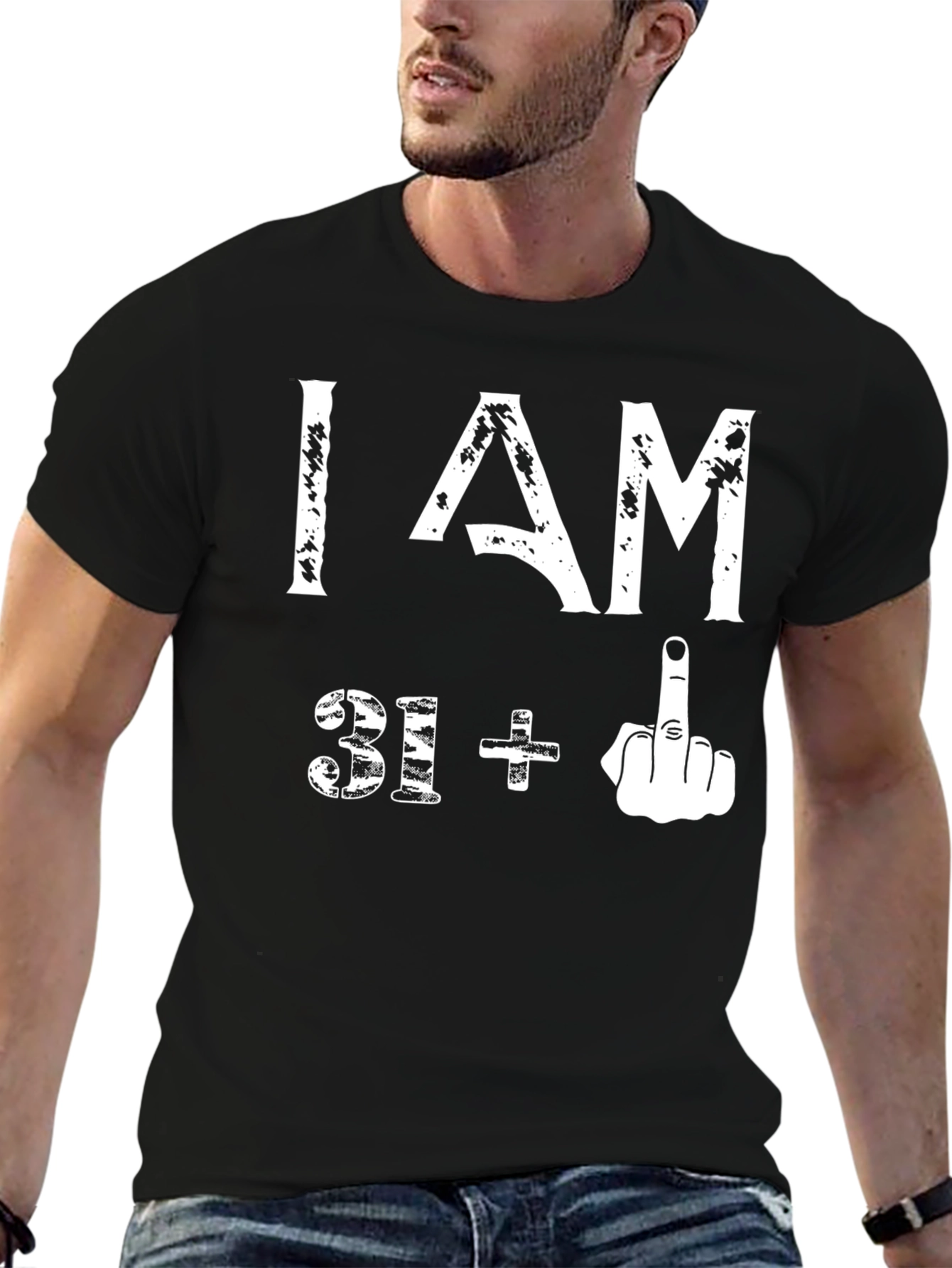 Black Funny 31+ Middle Finger Graphic T-Shirt view 6