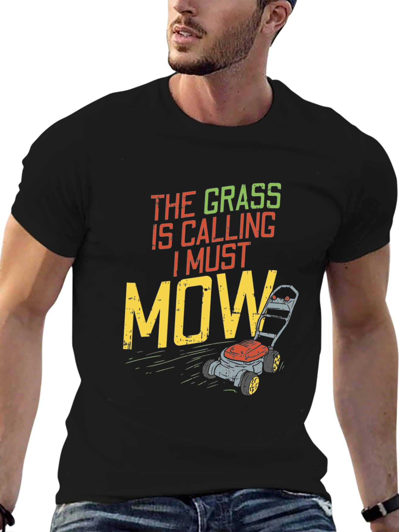 Black The Grass is Calling Funny Lawn Mowing T-Shirt view 6