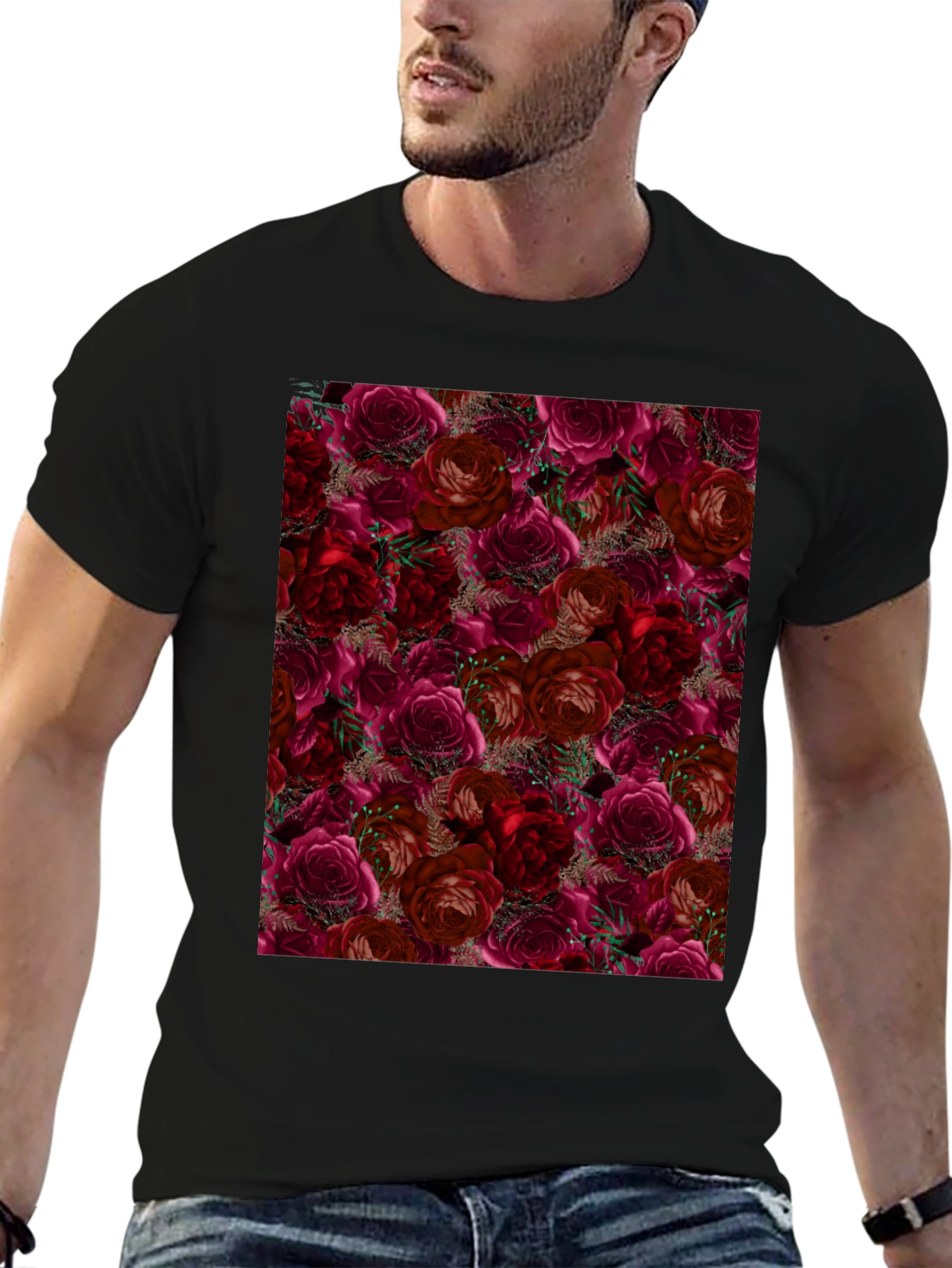 Floral Roses T-Shirt - Black - 6