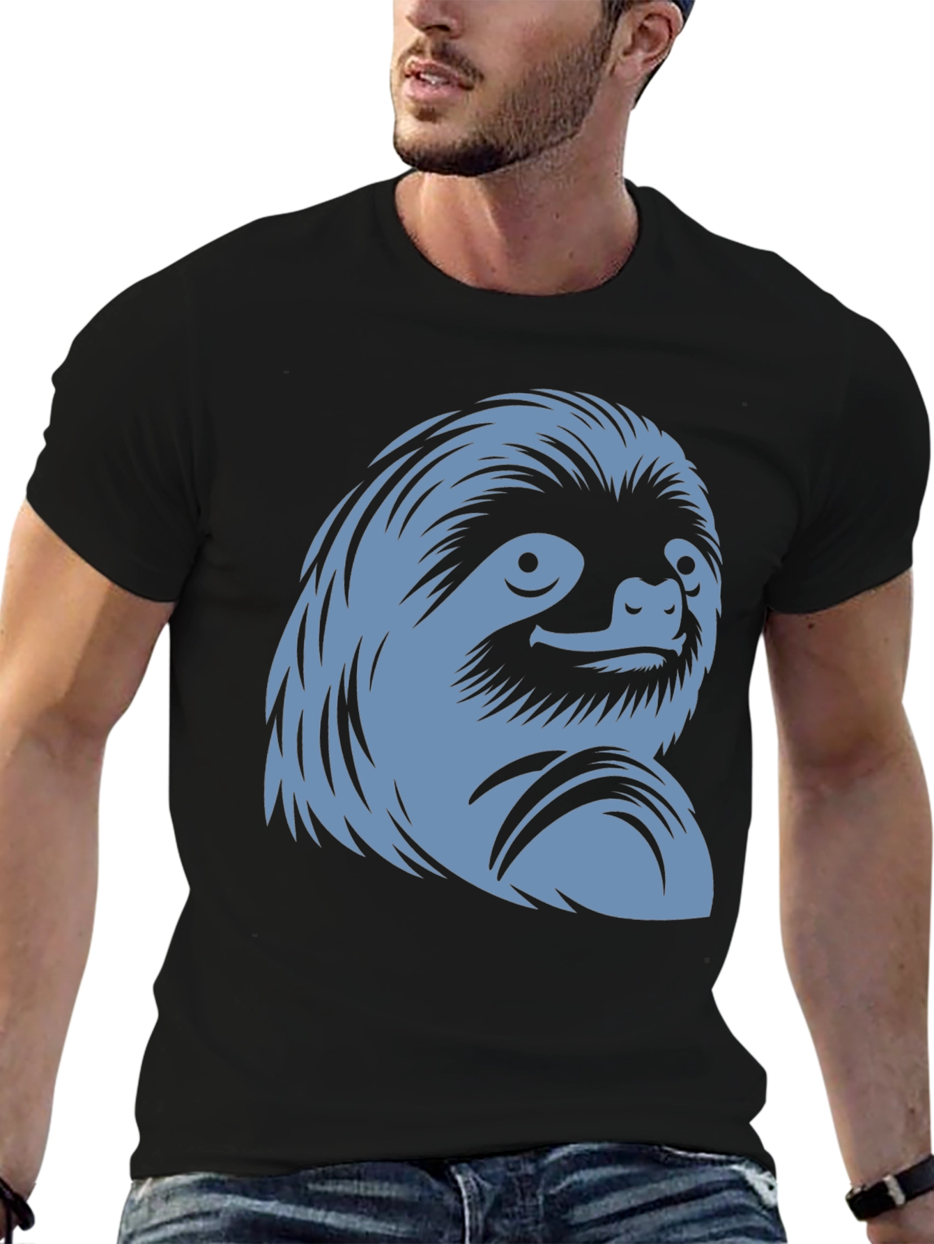 Black Sloth Graphic Tee - Black Cotton Casual Wear view 6