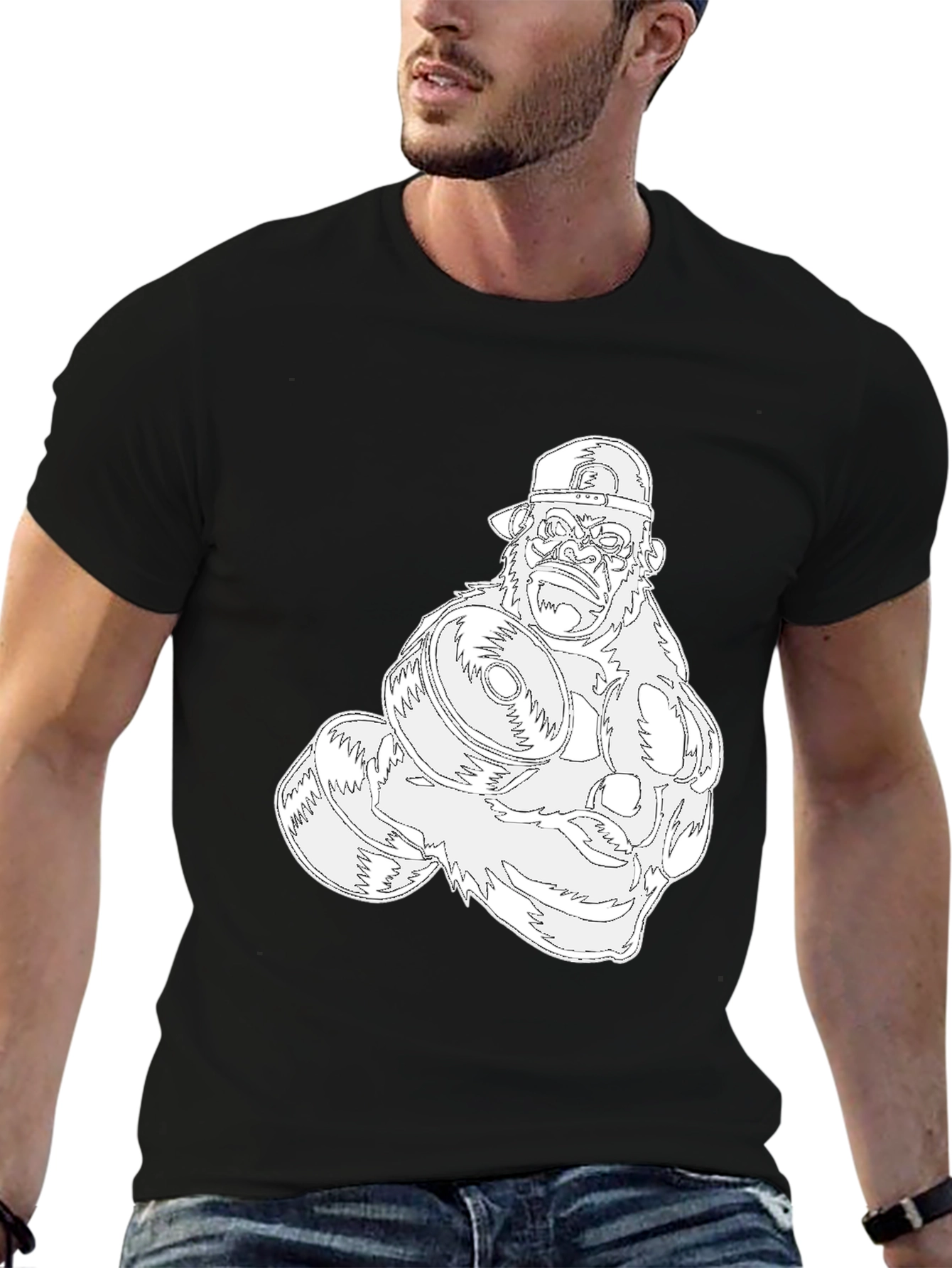 Black Gorilla Gym Tee: Black Cotton Fitness Shirt view 6