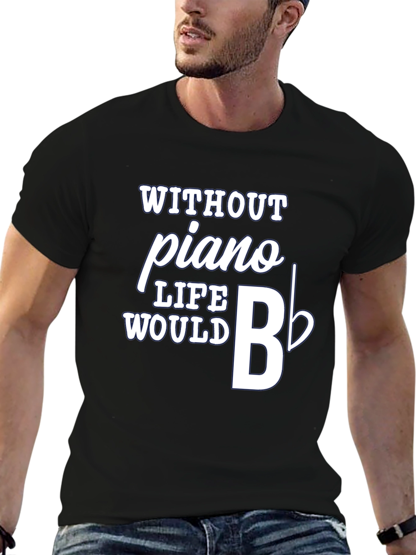Black Piano Music T-Shirt - Life Would B Flat view 6