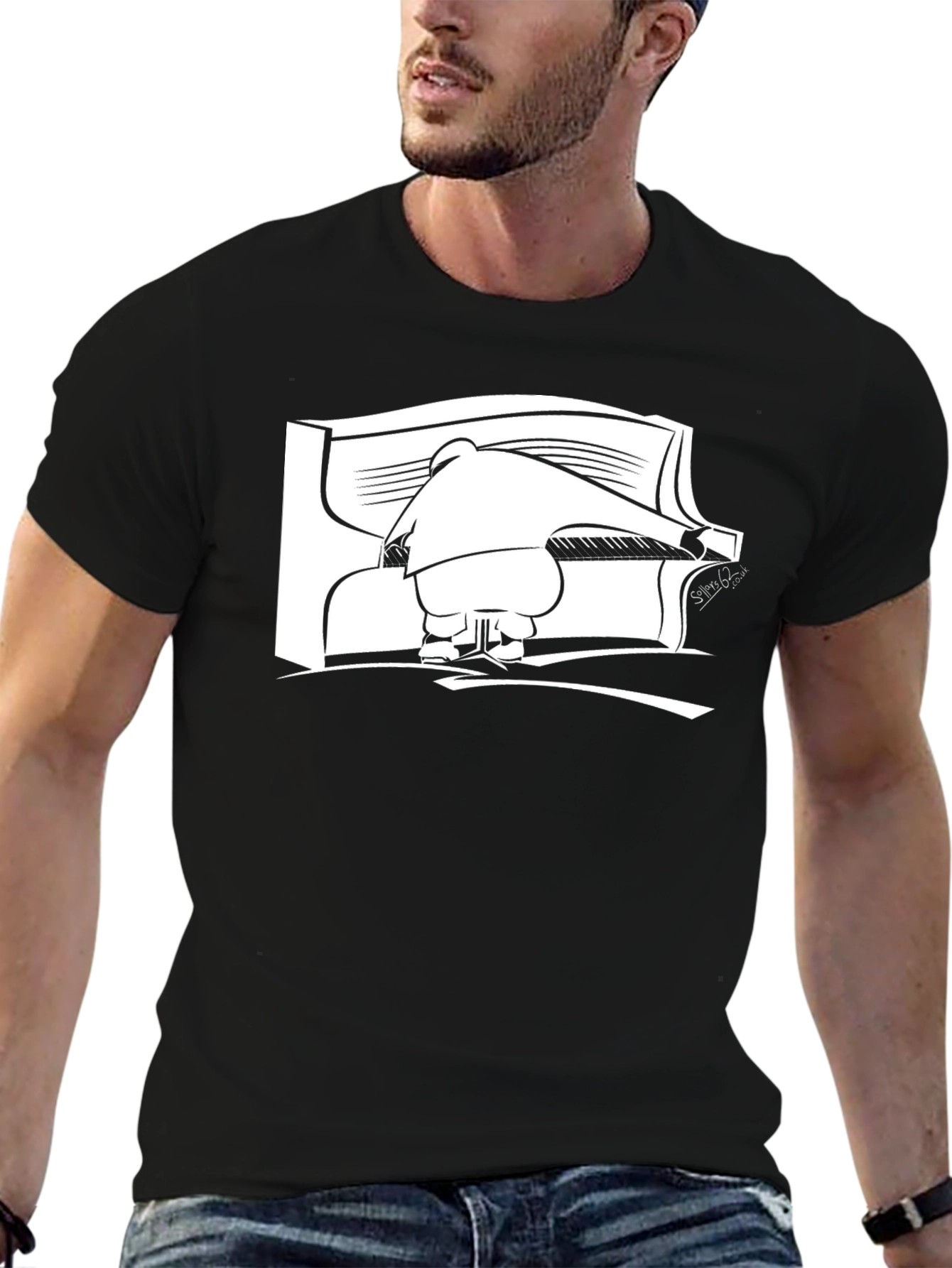 Black Black T-Shirt with Piano Player Graphic view 6