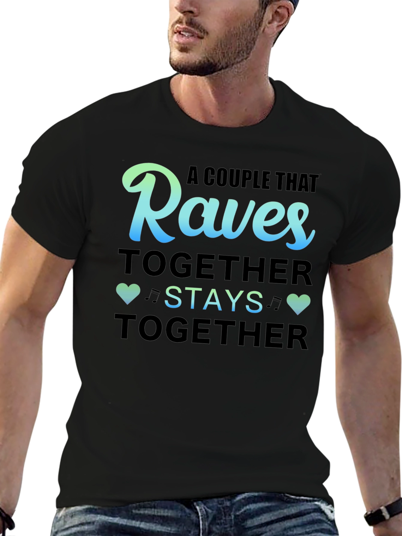 Black Raves Together Couple T-Shirt view 6