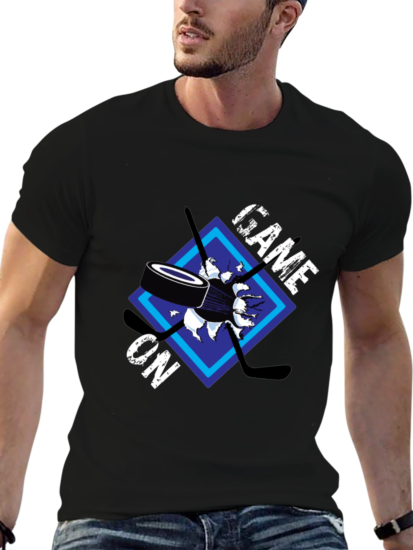 Black Game On Hockey Graphic T-Shirt view 6