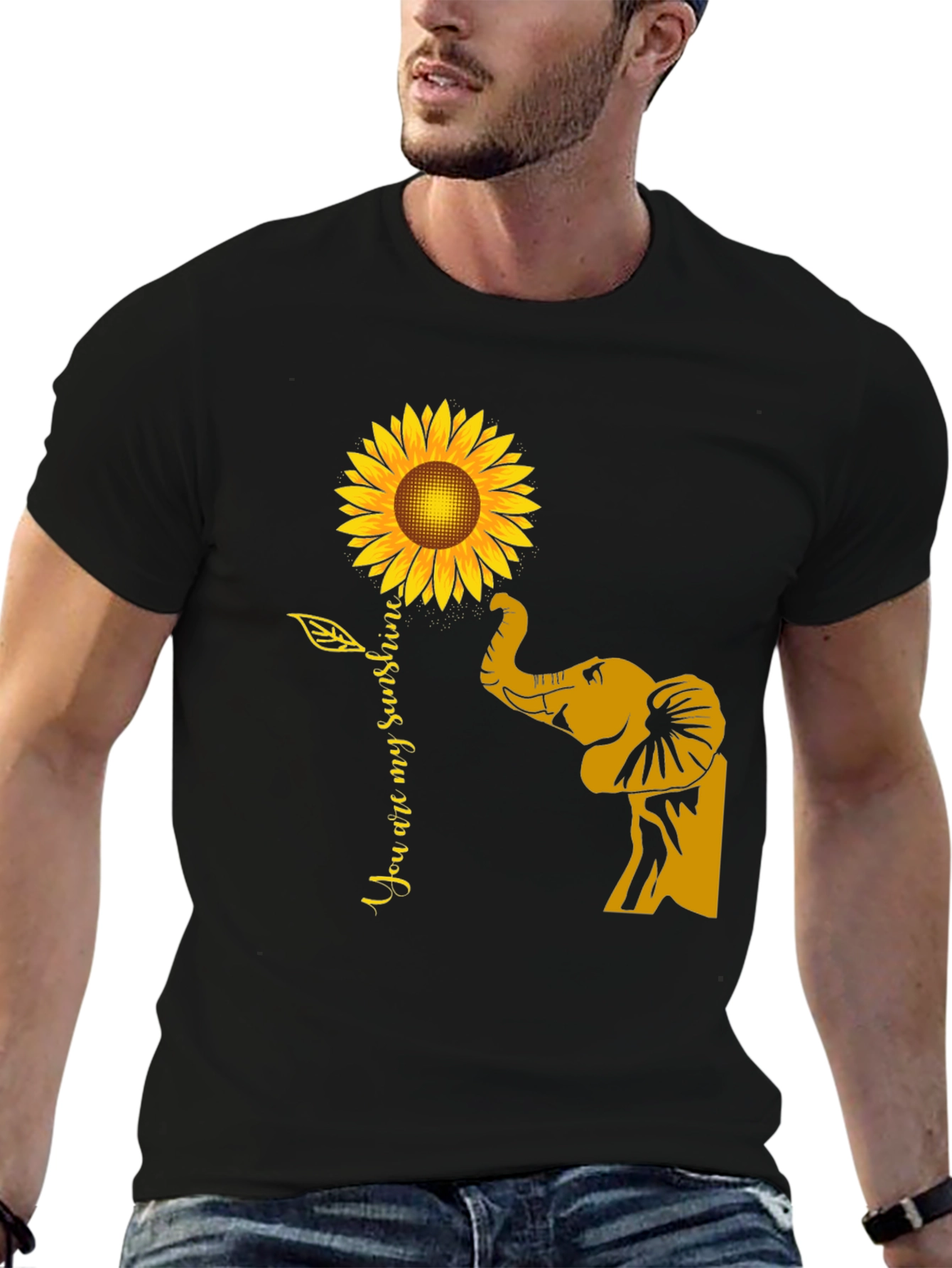 Black Elephant Sunflower Graphic Tee - You Are My Sunshine view 6