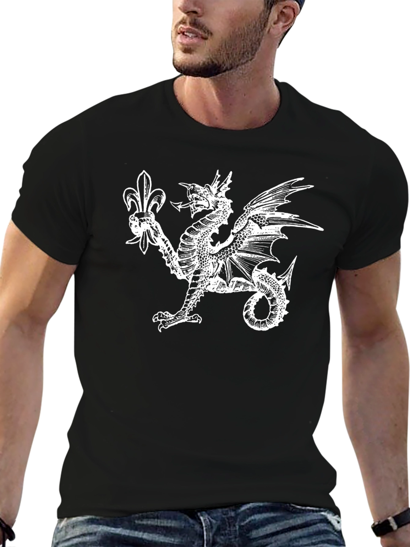 Black Dragon & Fleur-de-lis Black T-Shirt view 6