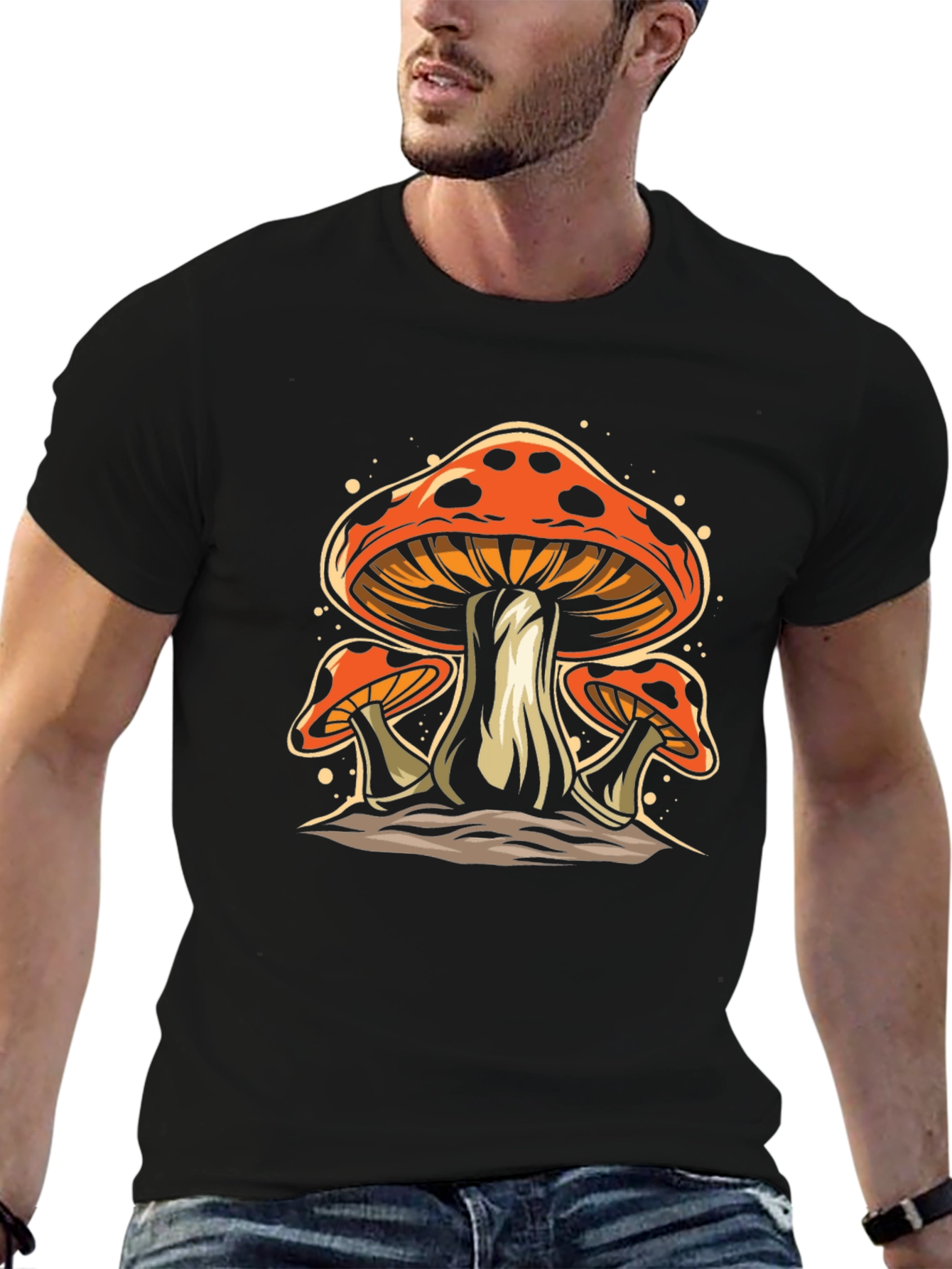 Black Mushroom Graphic Tee - Funky Black T-Shirt view 6