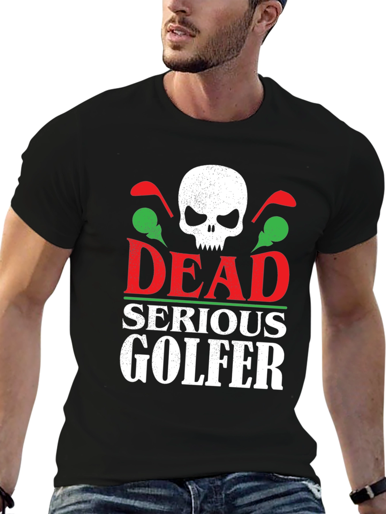 Black Dead Serious Golfer T-Shirt - Skull Golf Club Design view 6