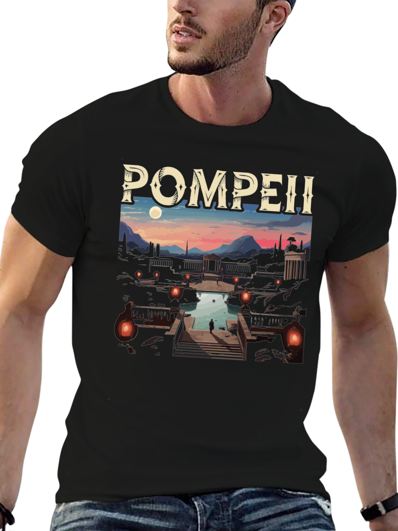 Black Pompeii Graphic Tee - Cityscape Black T-Shirt view 6