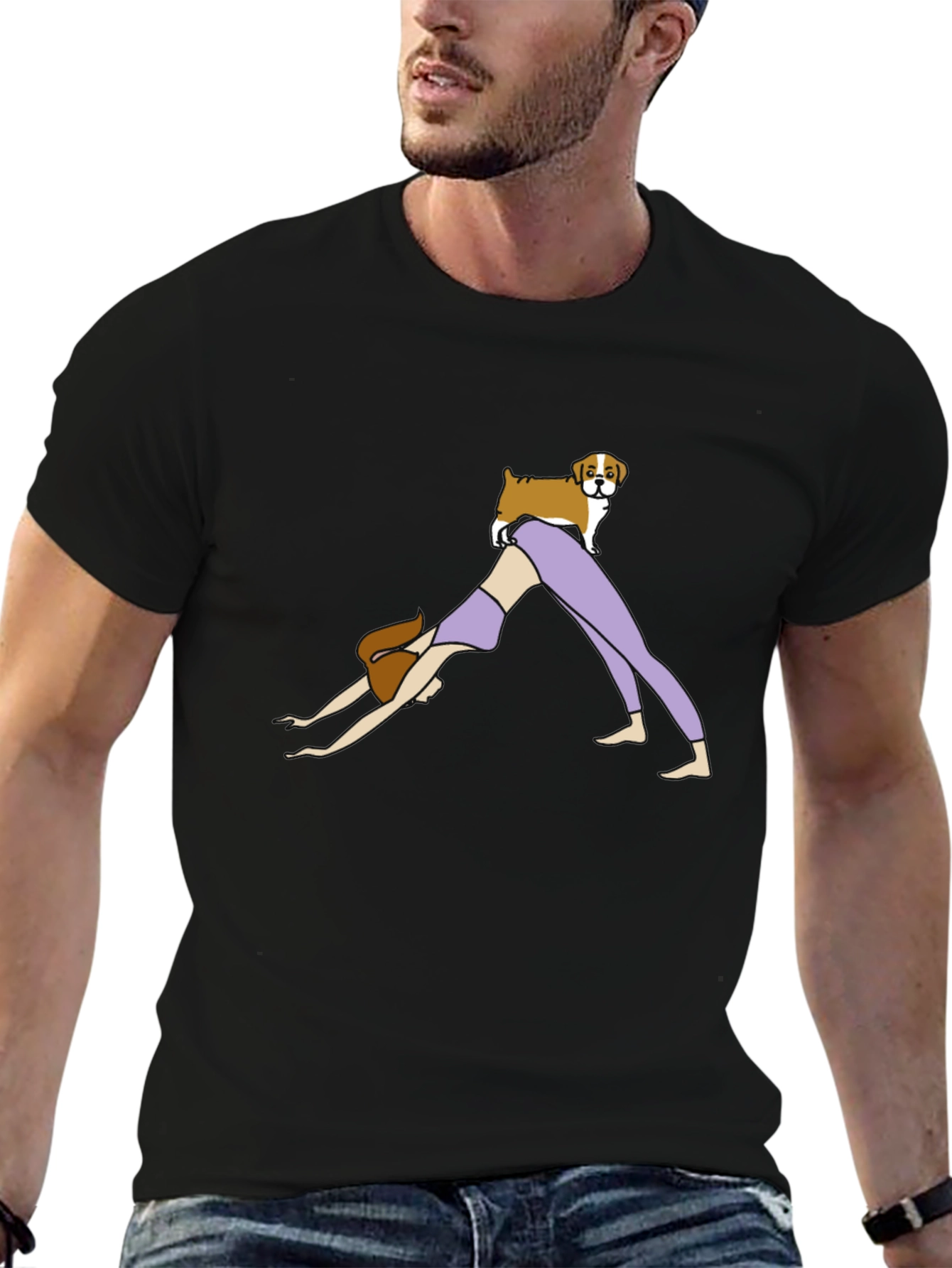 Black Yoga Dog T-Shirt - Unisex Graphic Tee view 6