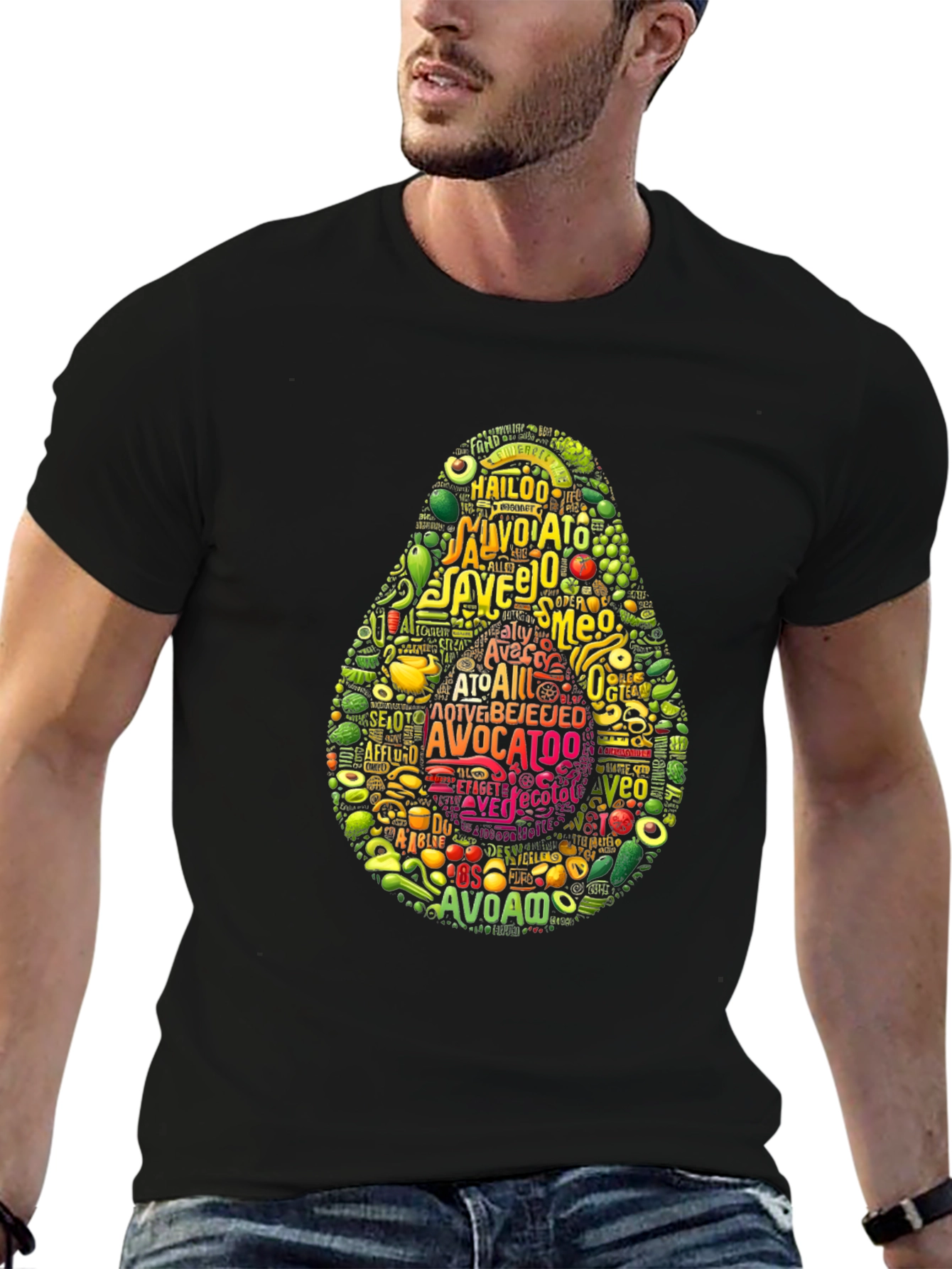 Black Avocado Typography Graphic Print T-Shirt view 6