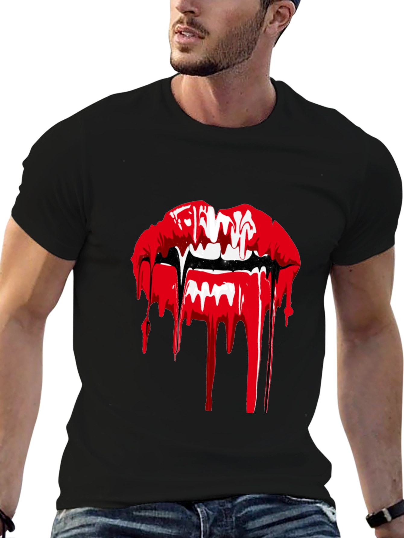 Black Vampire Lips Graphic T-Shirt - Black view 6