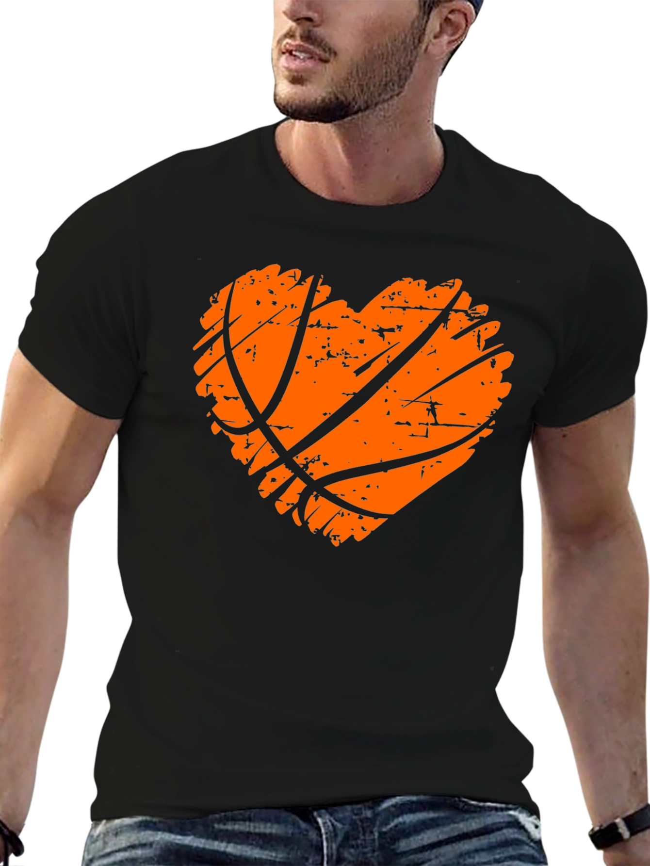 Black Basketball Heart Graphic Tee - Black Cotton T-Shirt view 6
