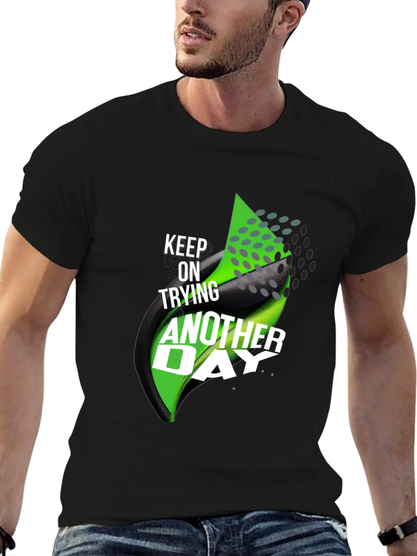 Black Motivational T-Shirt: Keep Trying Another Day view 6