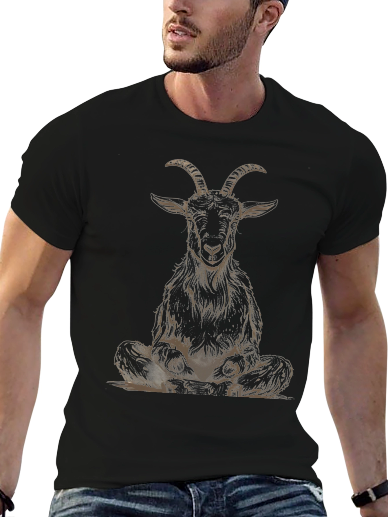 Black Meditating Goat Graphic Tee - Unisex Black T-Shirt view 6