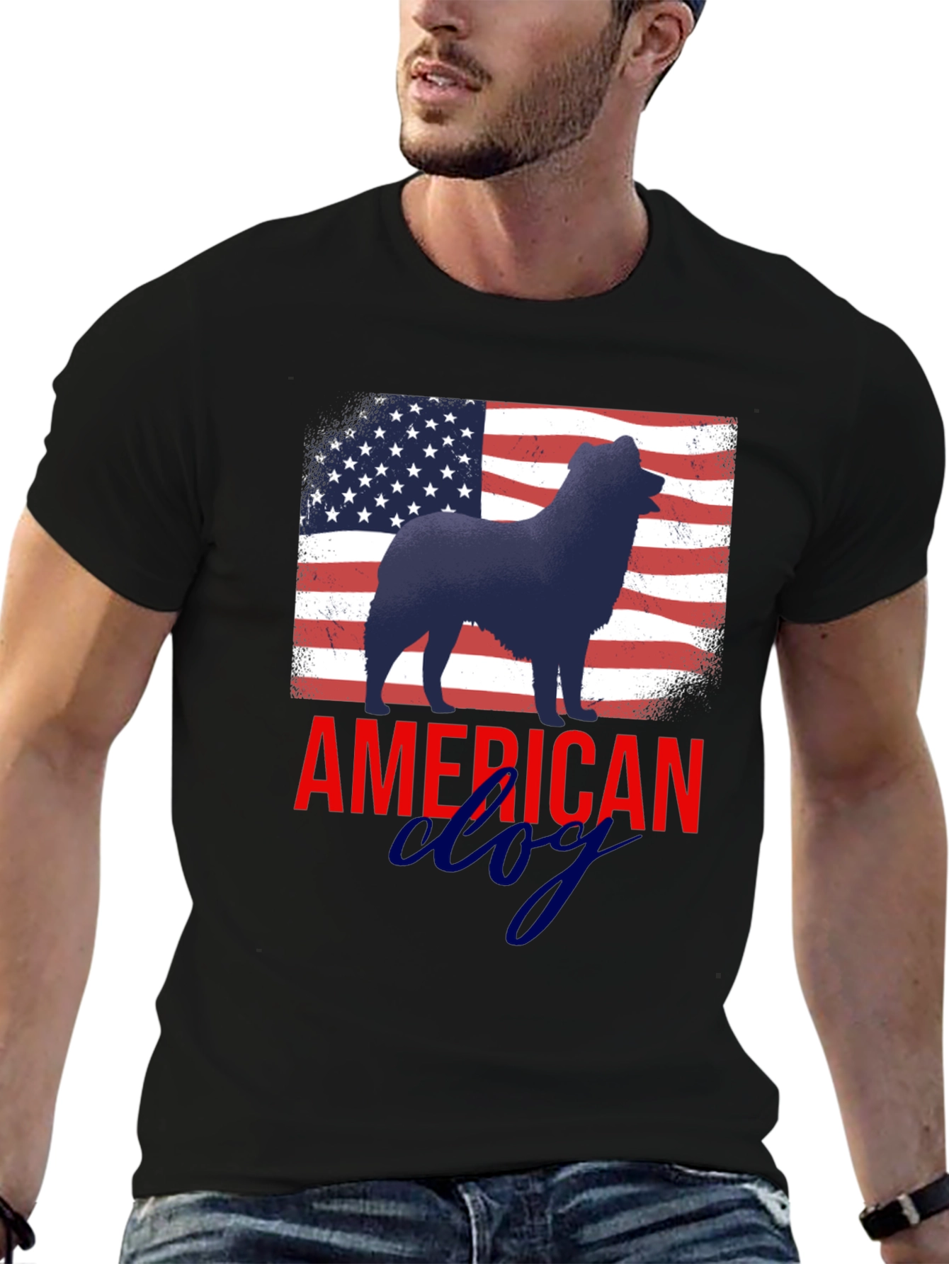 Black American Dog Patriotic T-Shirt view 6