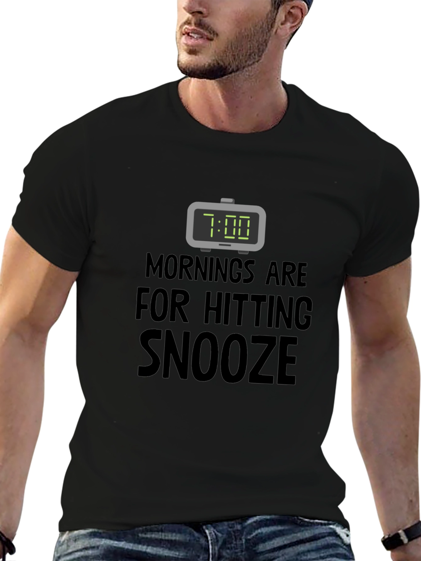 Black Funny Snooze T-Shirt: Morning Humor Tee view 6