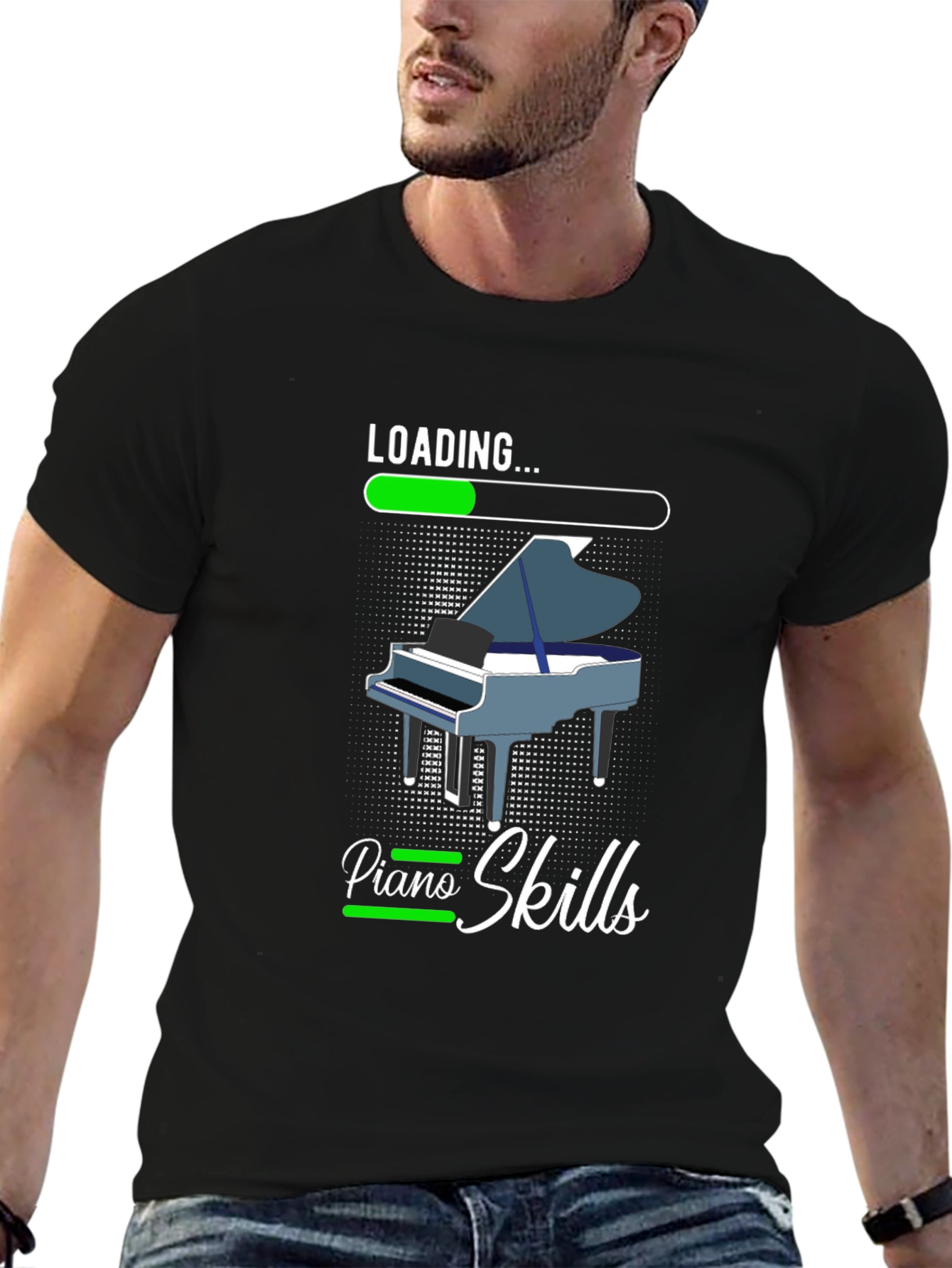 Black Loading Piano Skills T-Shirt view 6