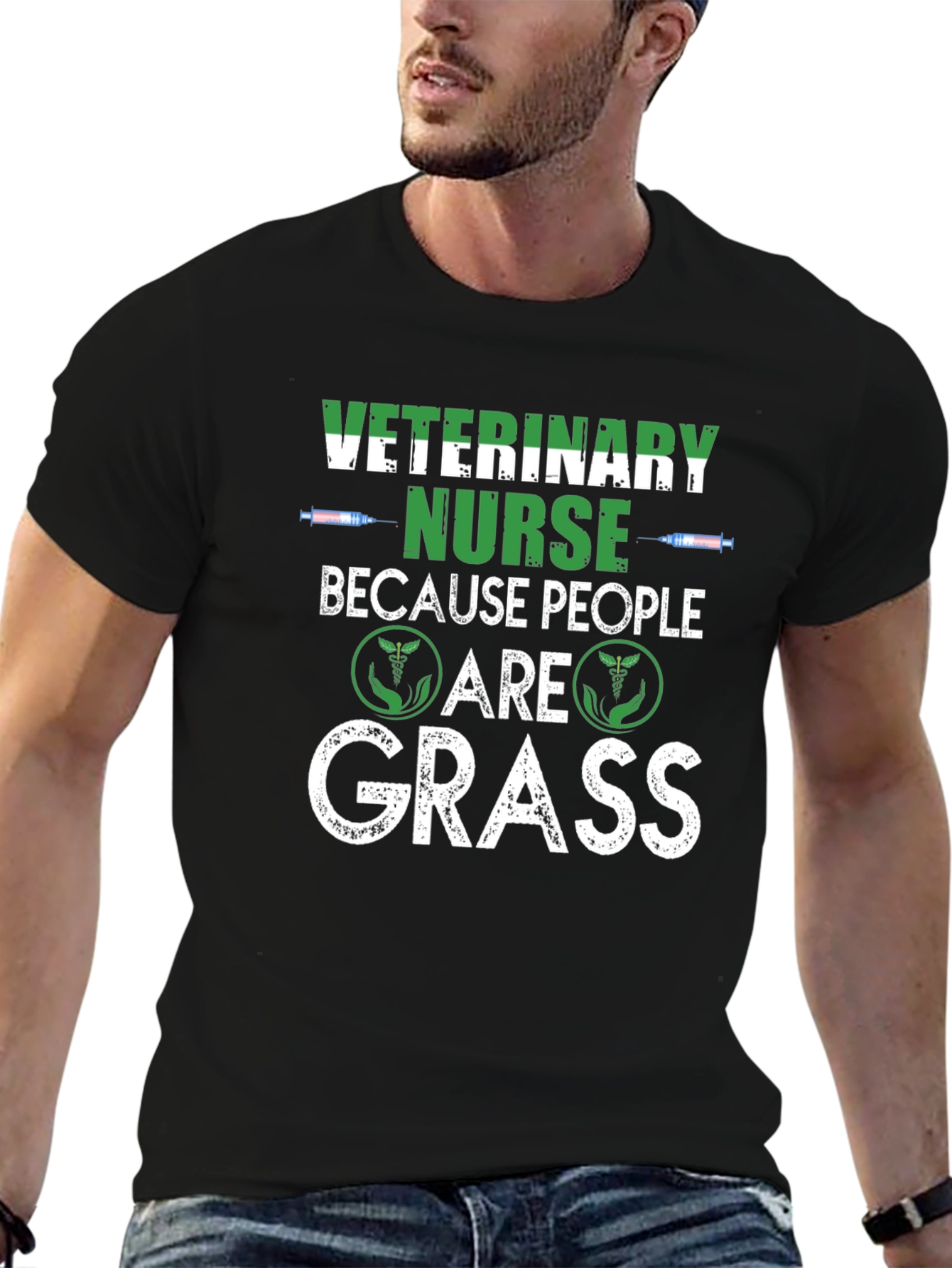 Black Veterinary Nurse T-Shirt - Because People Are Grass view 6