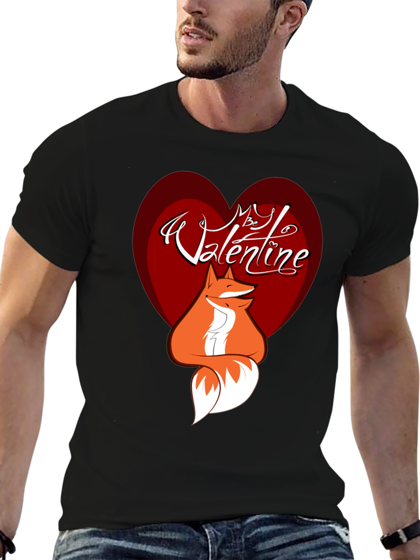Black Valentine Fox Graphic Tee - Men's Black T-Shirt view 6