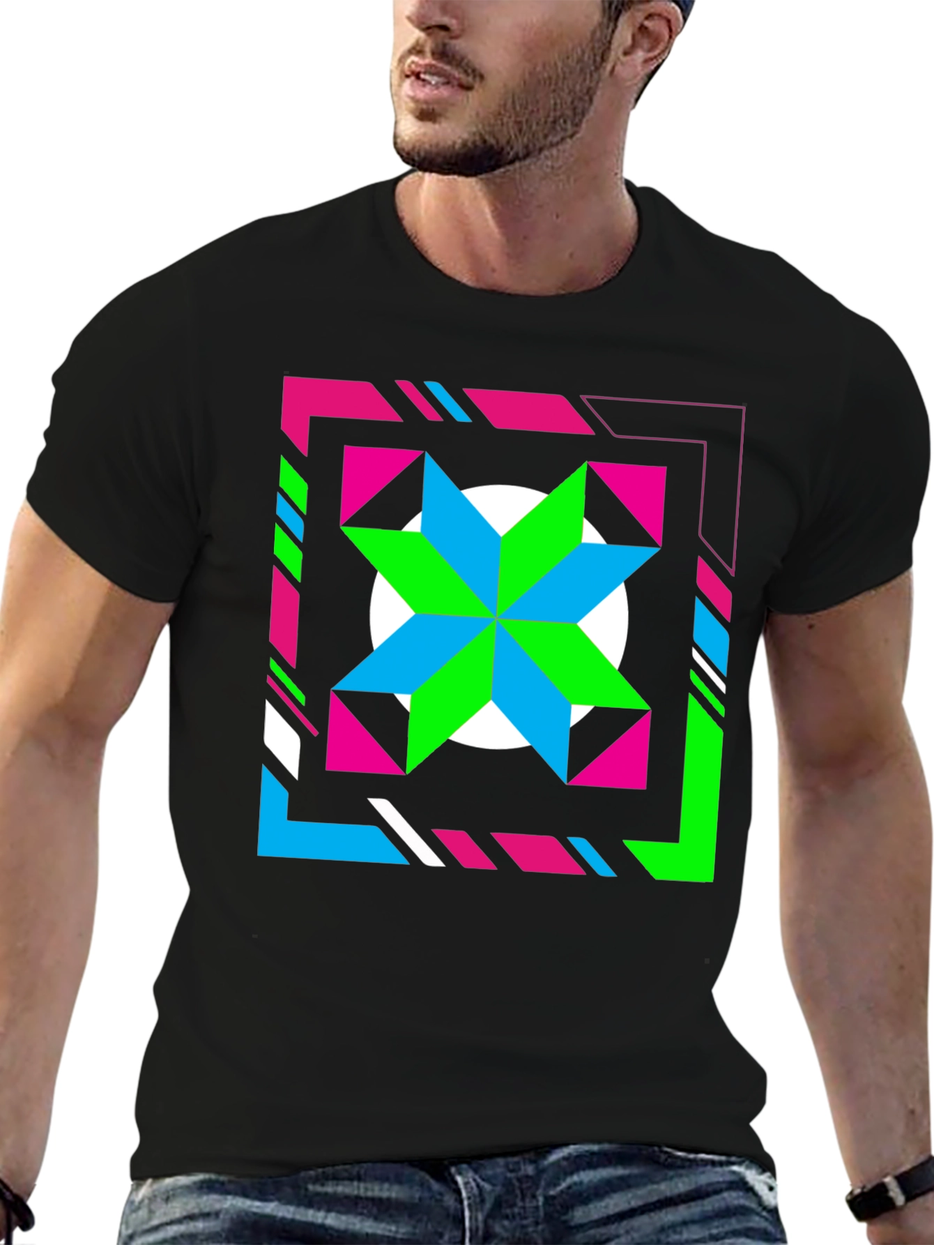 Black Retro Geometric Star Graphic Tee - Black view 6