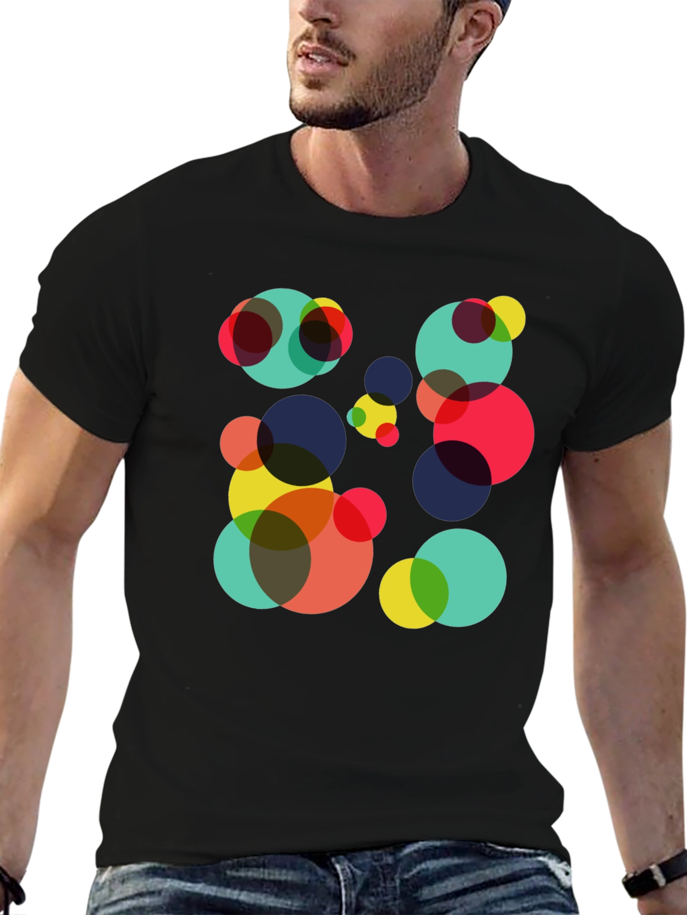 Black Abstract Circle Pattern Black T-Shirt view 6