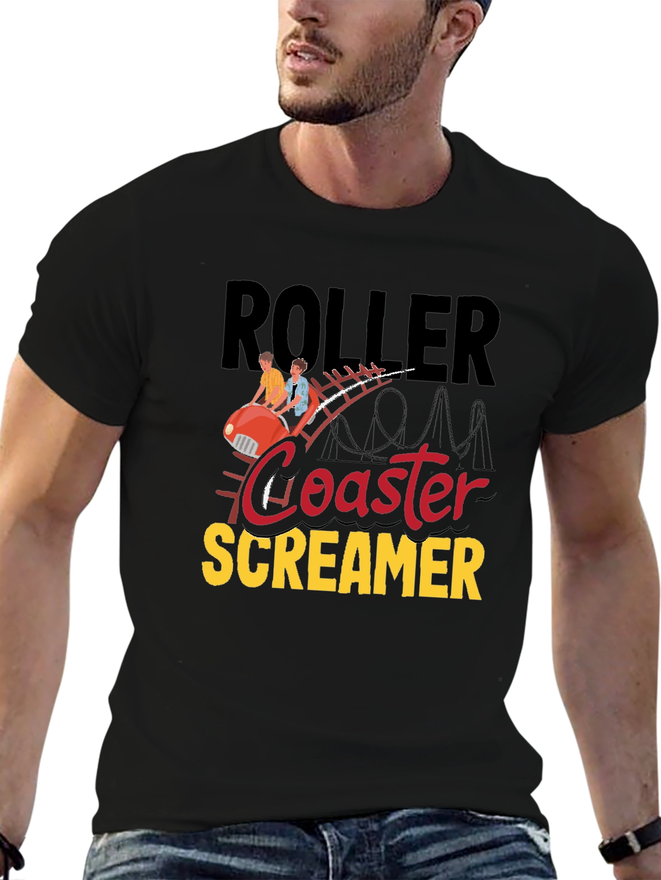 Black Roller Coaster Screamer Graphic Tee - Black view 6