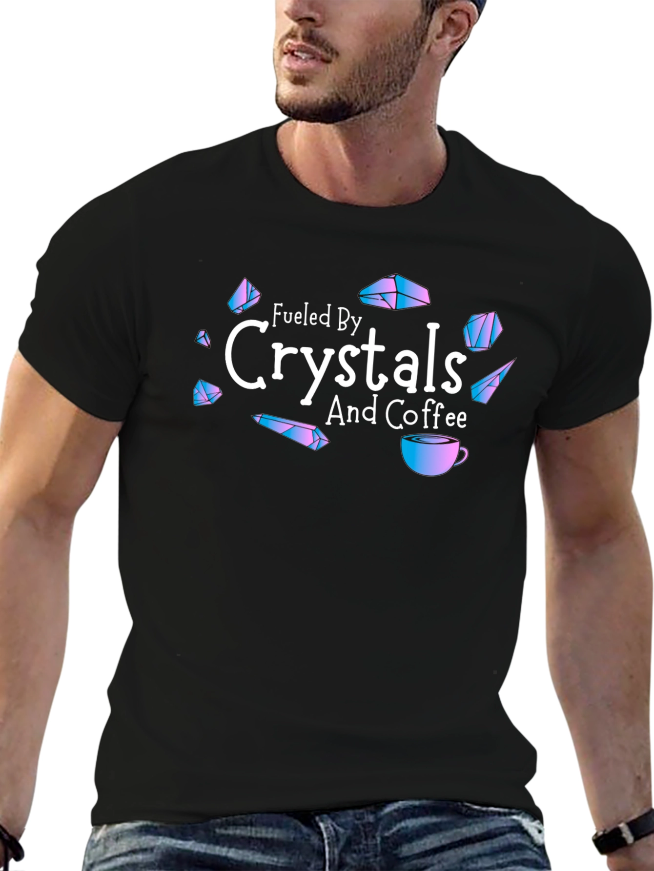 Black Fueled By Crystals and Coffee Black T-Shirt view 6